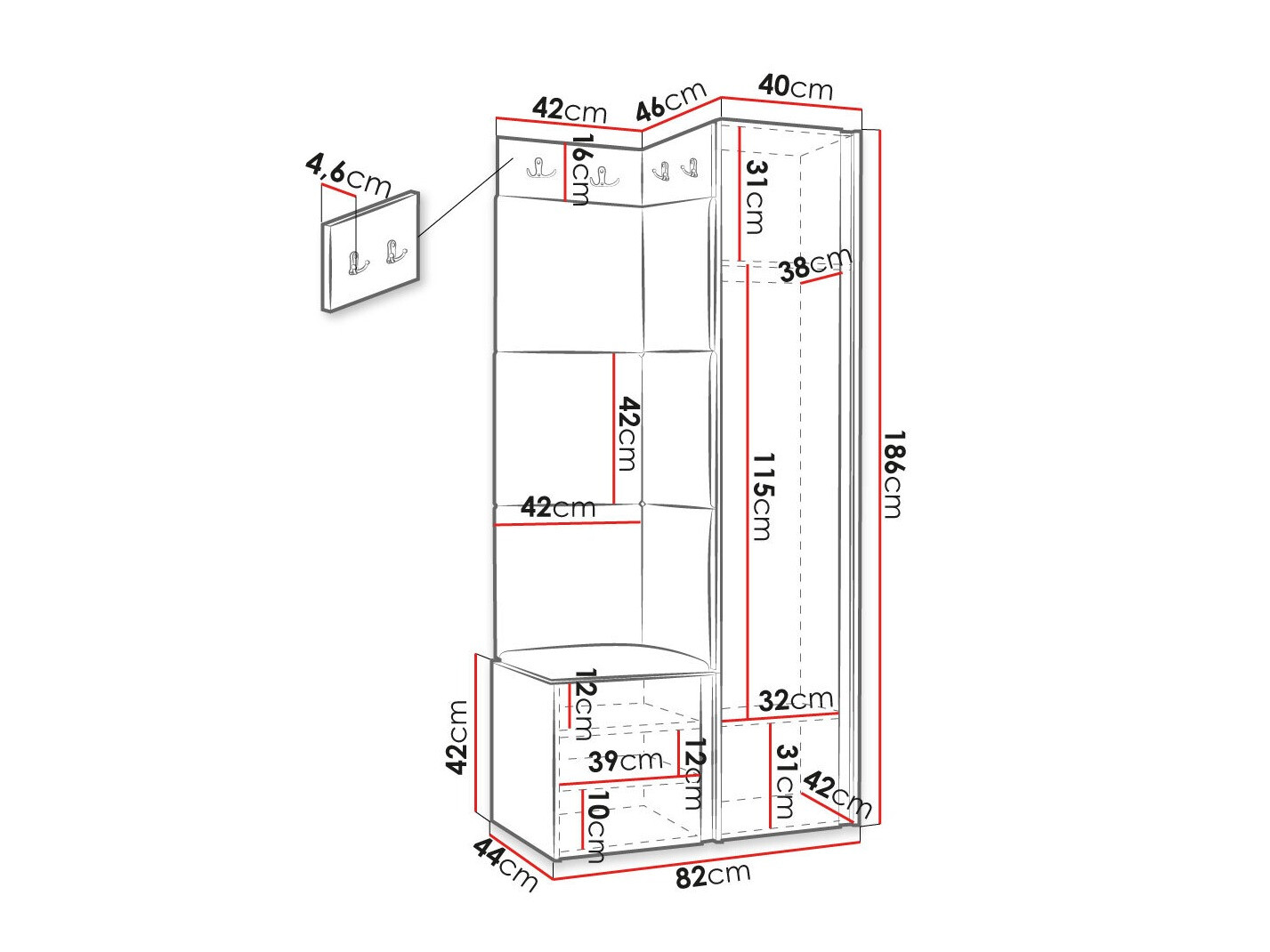 Set arredo da corridoio Hartford 382 (Nero)