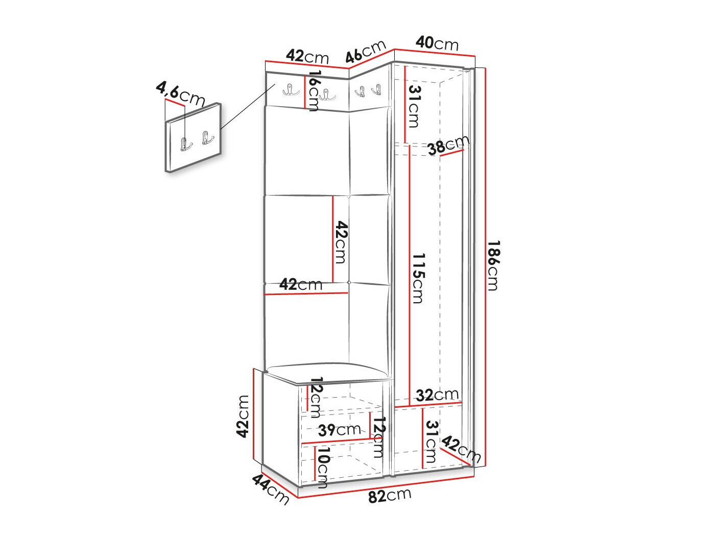 Set arredo da corridoio Hartford 382 (Nero)