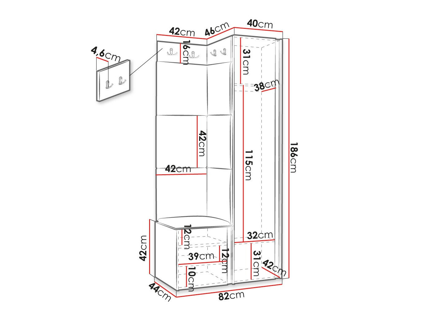 Set arredo da corridoio Hartford 382 (Nero)