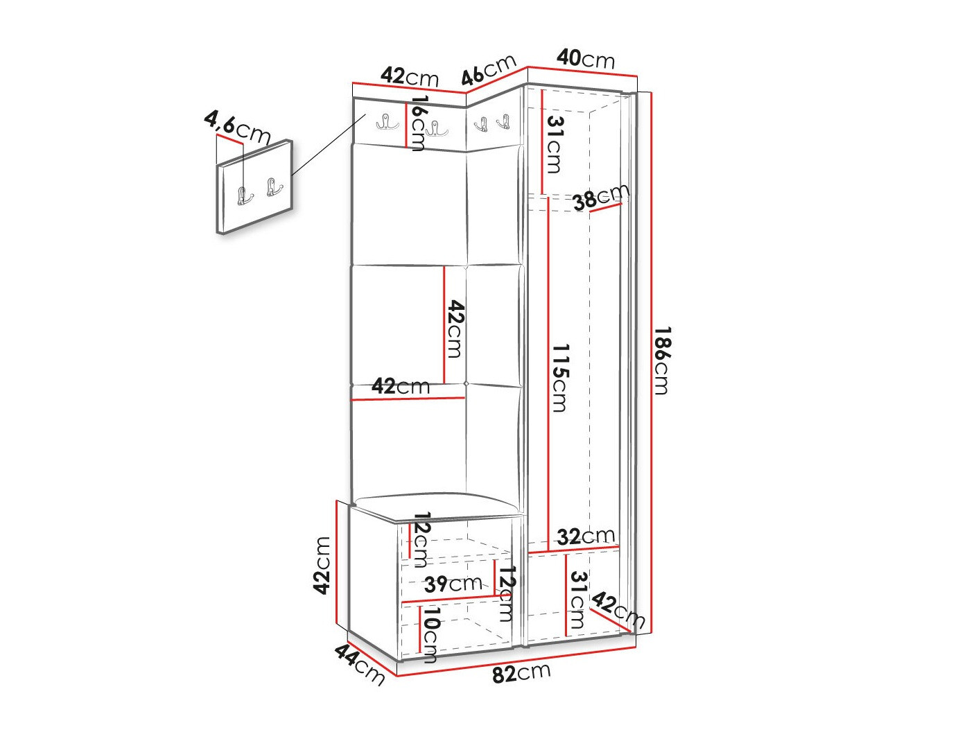 Set arredo da corridoio Hartford 382 (Nero)