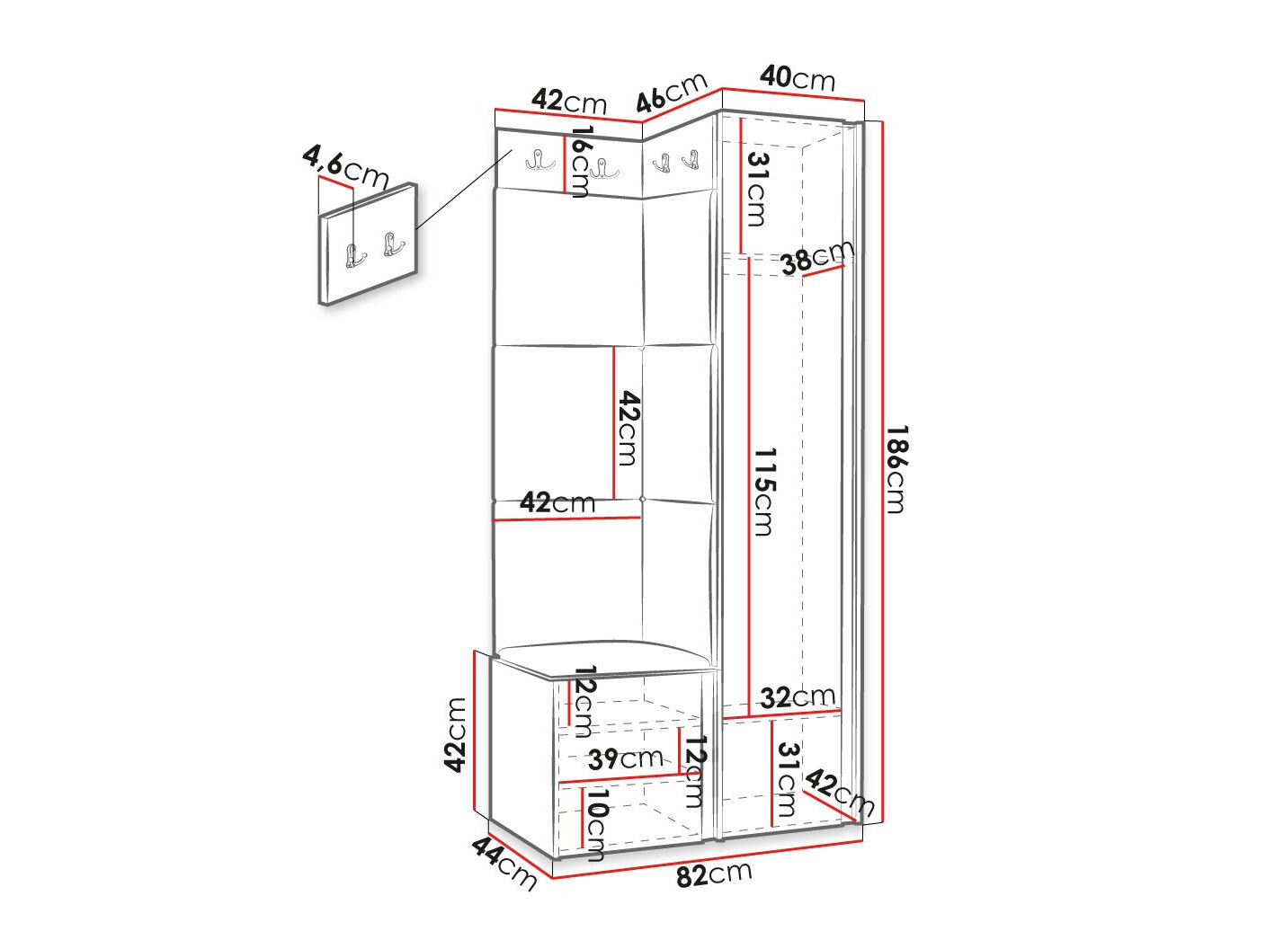 Set arredo da corridoio Hartford 382 (Nero)
