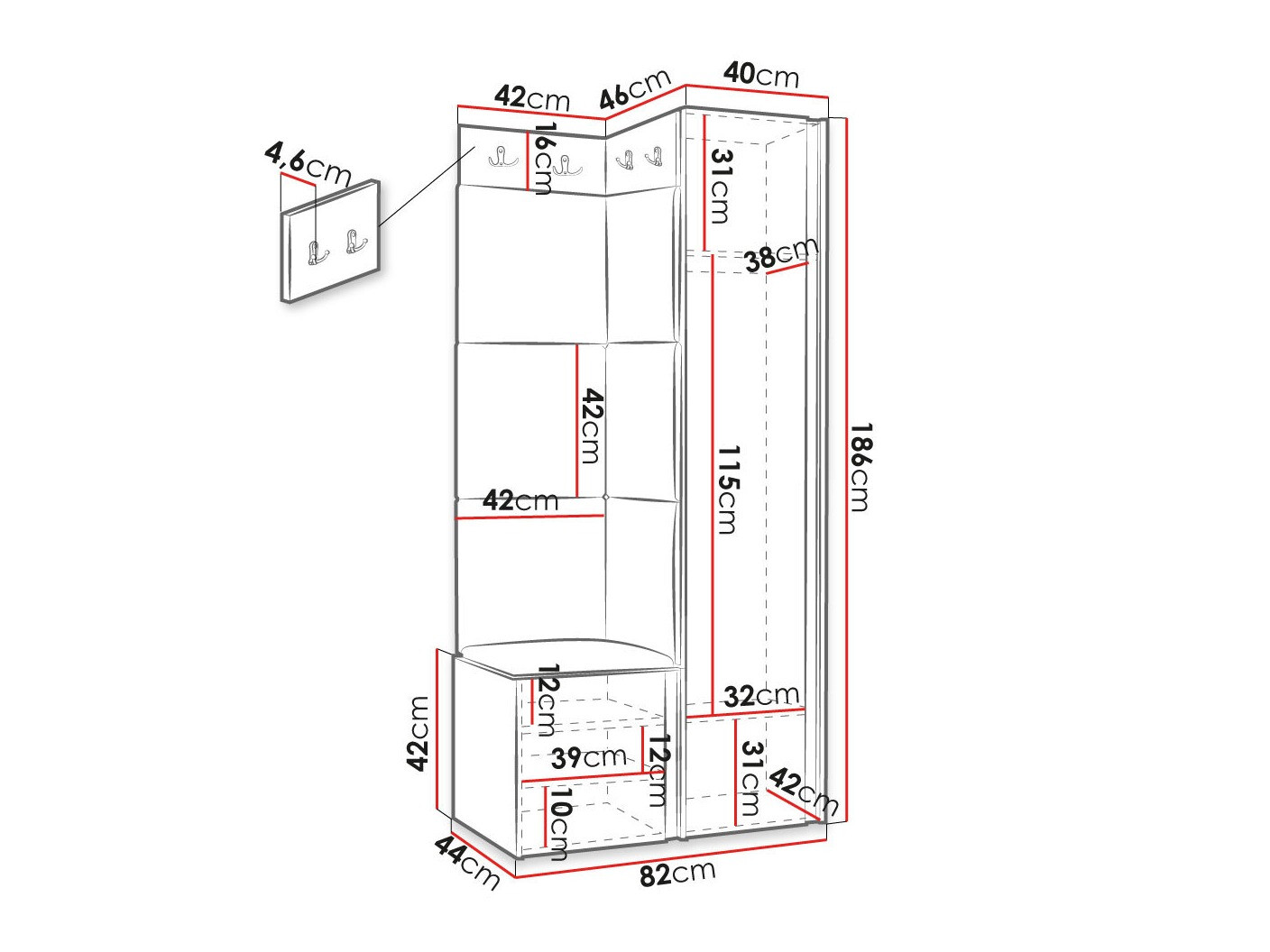 Set arredo da corridoio Hartford 382 (Nero)