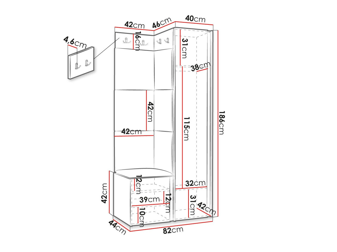 Set arredo da corridoio Hartford 382 (Nero)