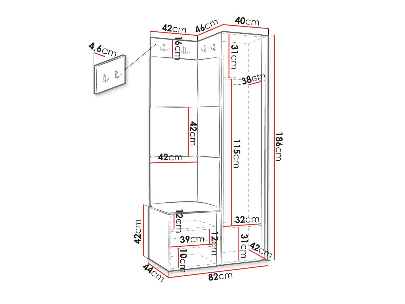 Set arredo da corridoio Hartford 382 (Nero)