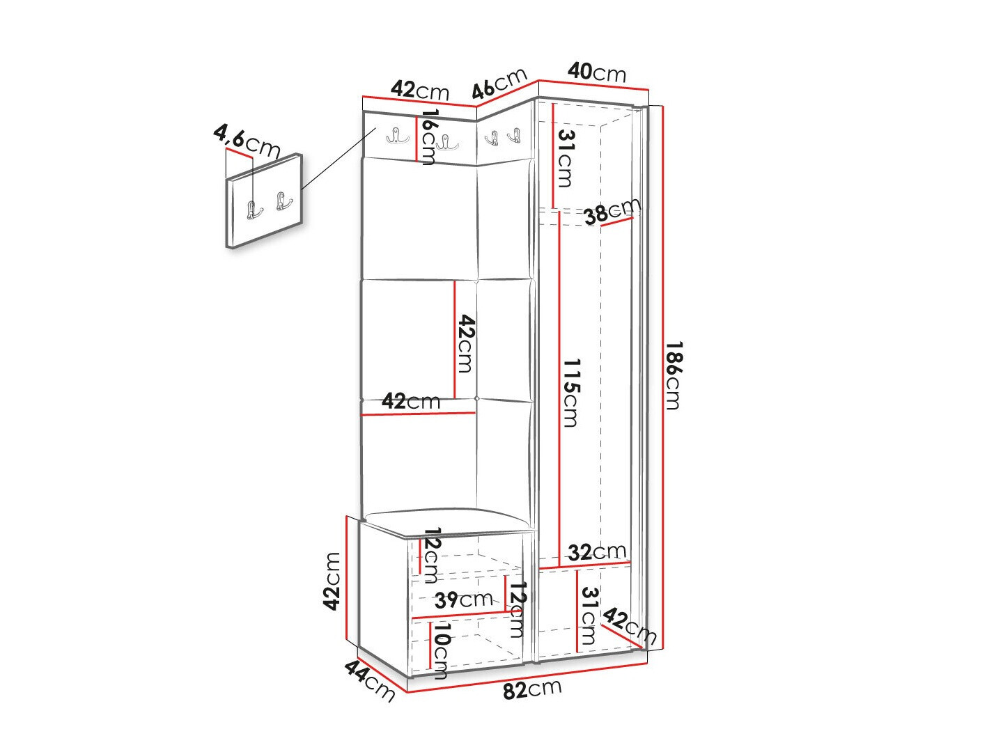 Set arredo da corridoio Hartford 382 (Nero)