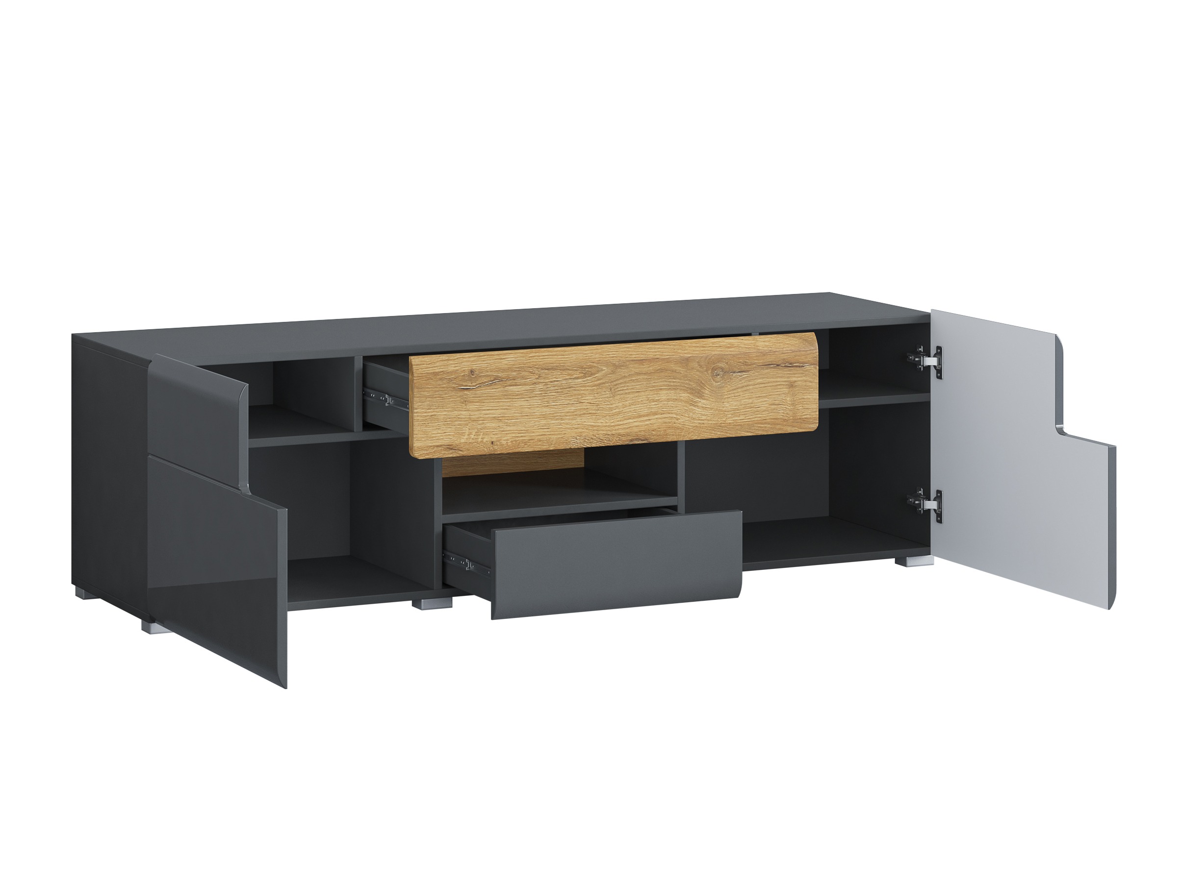 Mobile porta TV Torsone 101 (Antracite + Gloss antracite + Nipote di quercia)