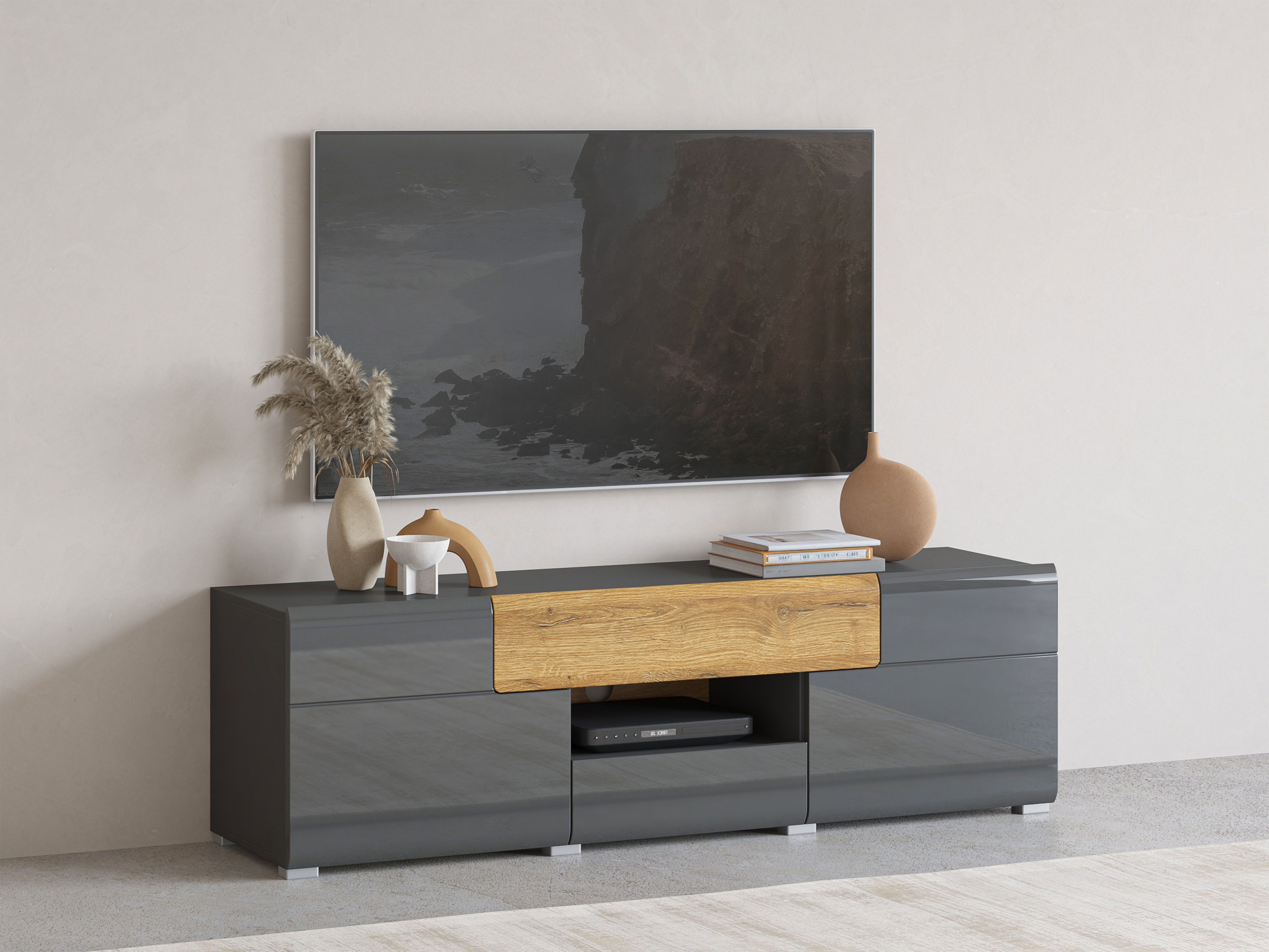 Mobile porta TV Torsone 101 (Antracite + Gloss antracite + Nipote di quercia)