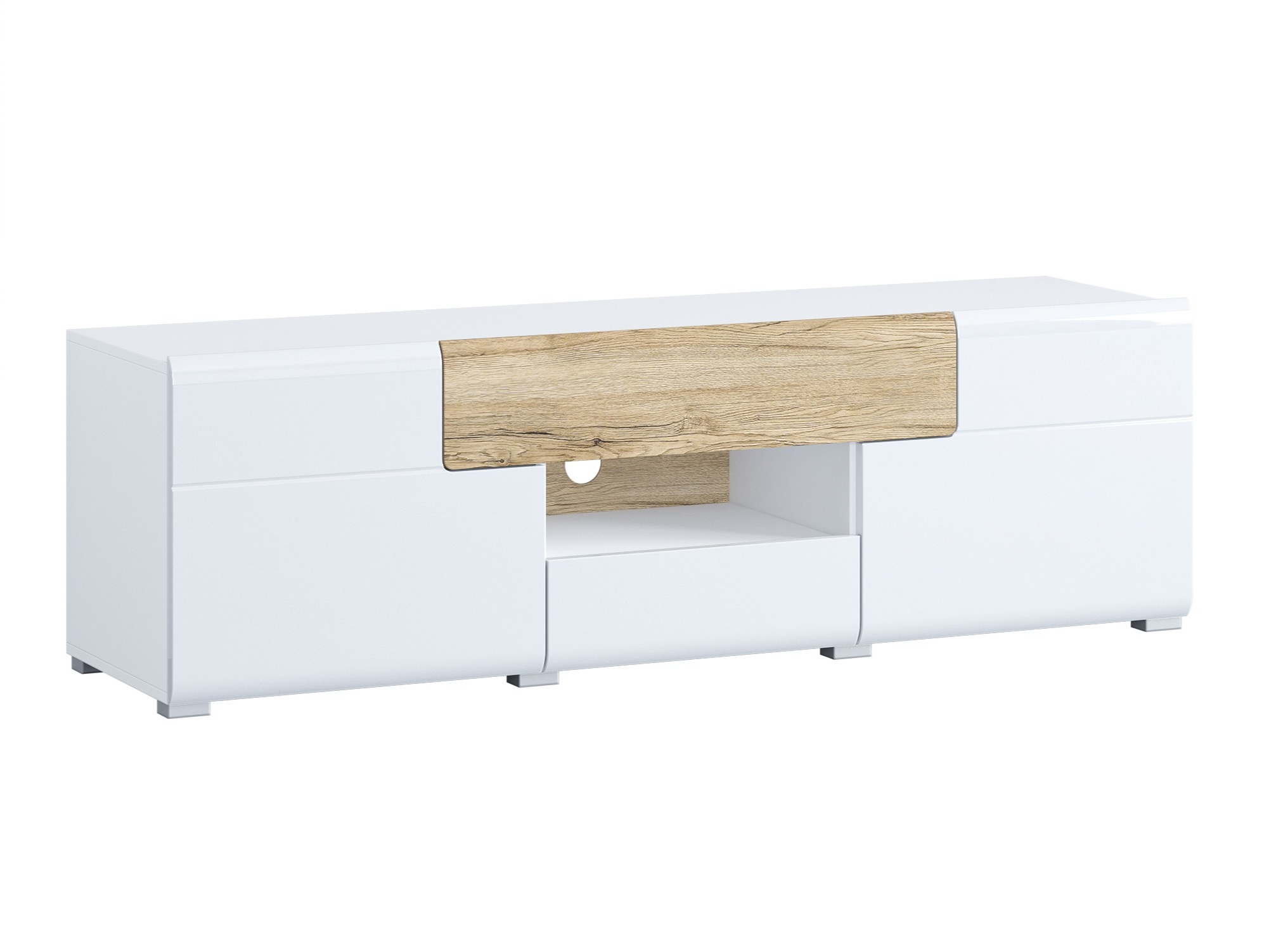 Mobile porta TV Torsone 101 (Bianco + Bianco lucido + Quercia sanremo)