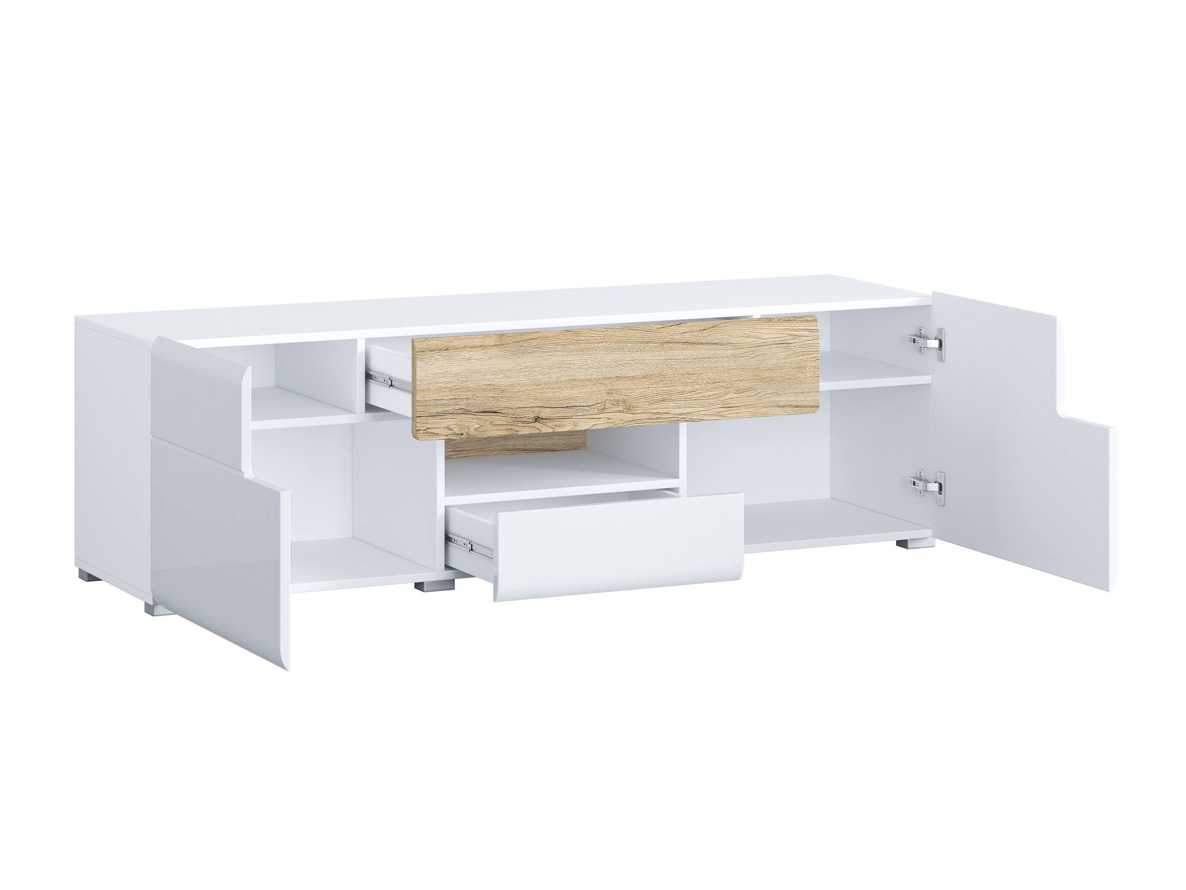 Mobile porta TV Torsone 101 (Bianco + Bianco lucido + Quercia sanremo)