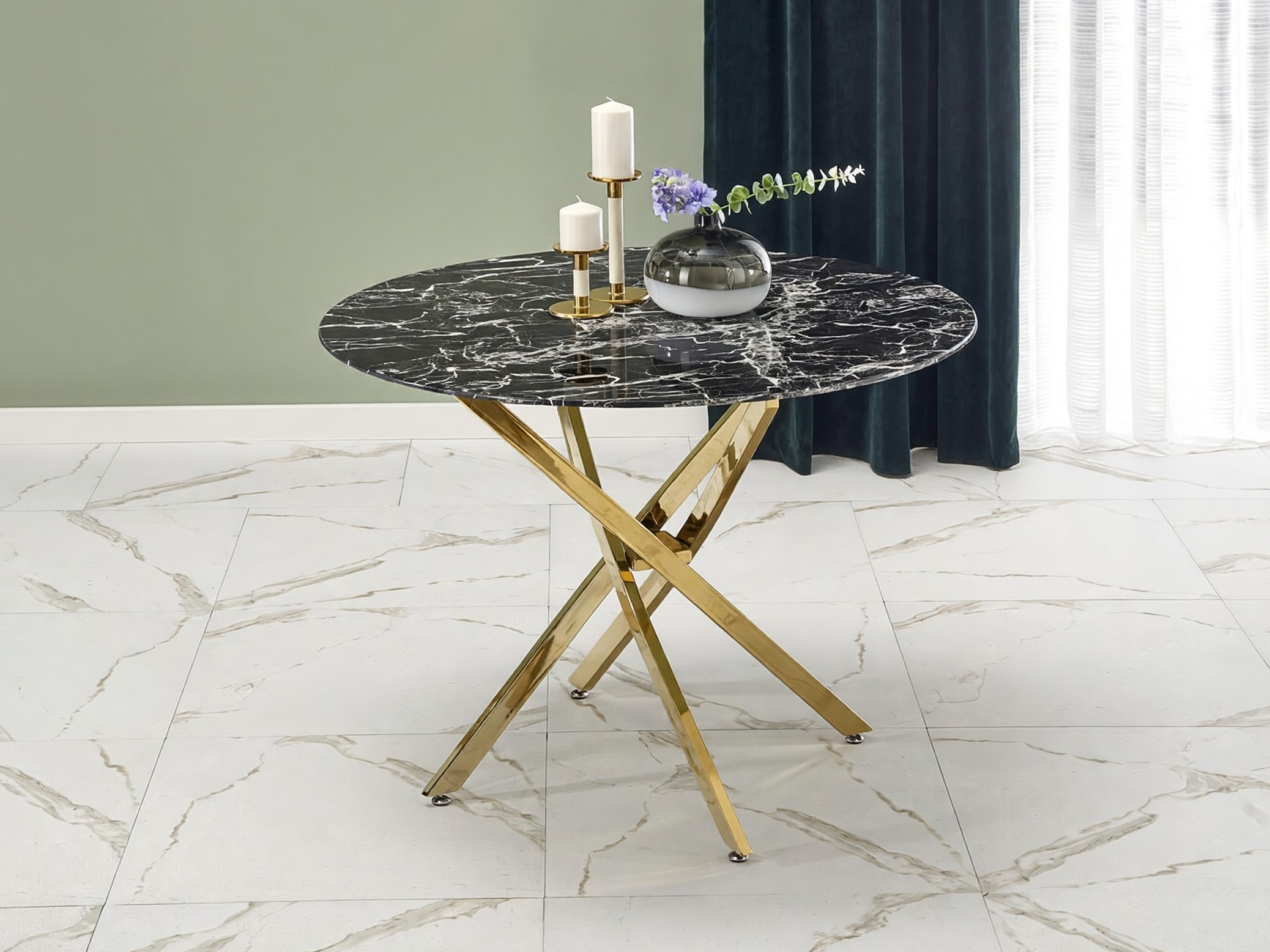 Tavolo Houston 1538 (D'oro + Marmo nero)