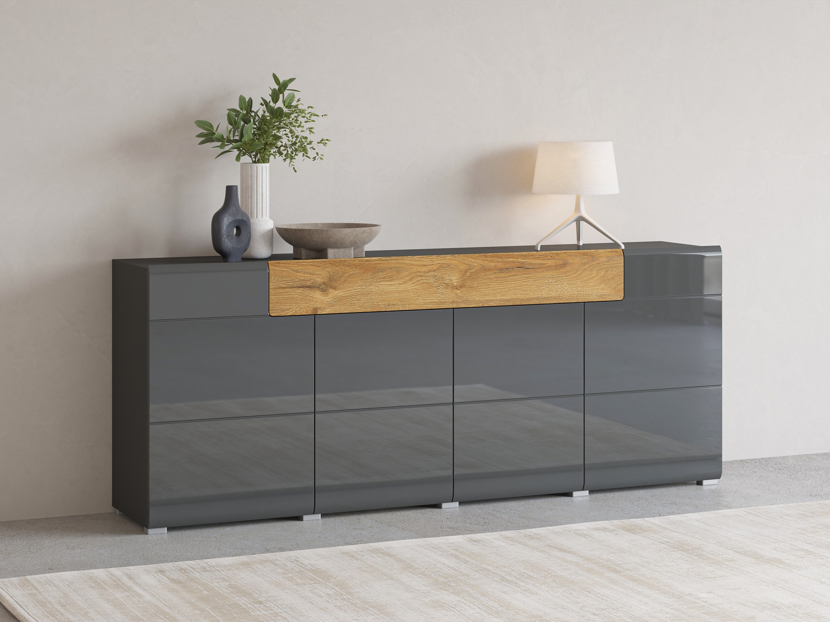 Cassettiera Torsone 102 (Antracite + Gloss antracite + Nipote di quercia)