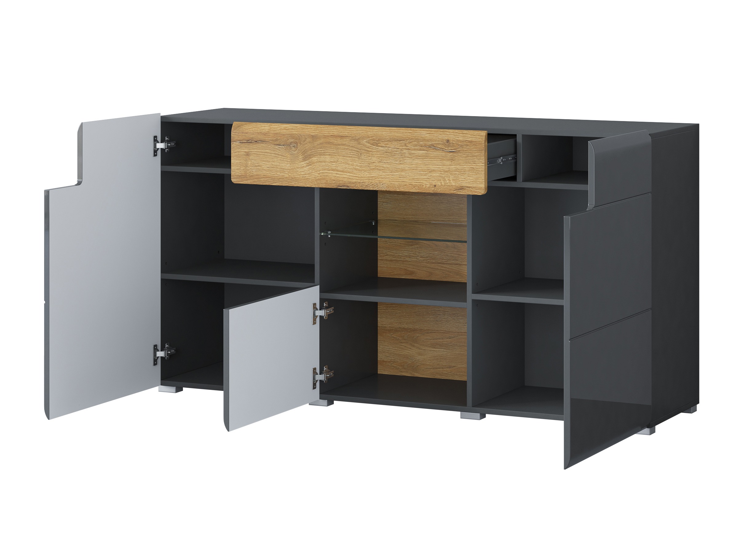 Cassettiera Torsone 108 (Antracite + Gloss antracite + Nipote di quercia)