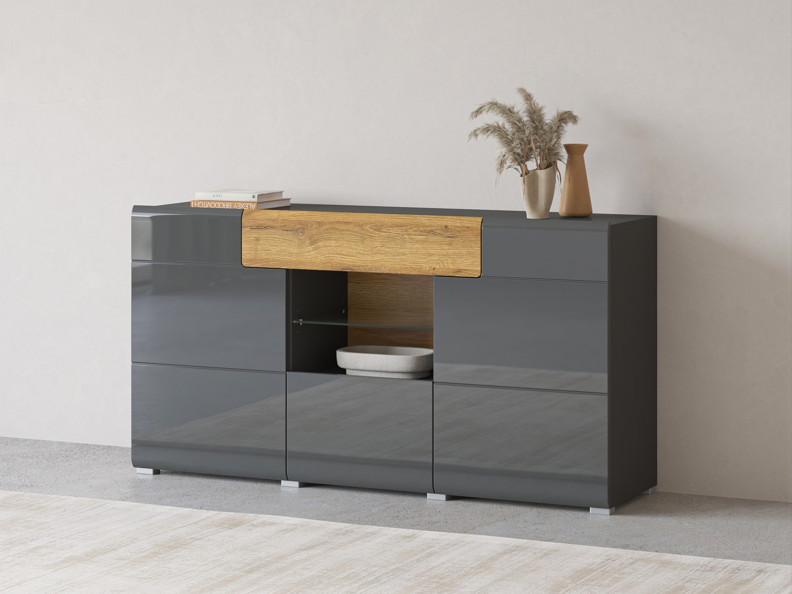 Cassettiera Torsone 108 (Antracite + Gloss antracite + Nipote di quercia)