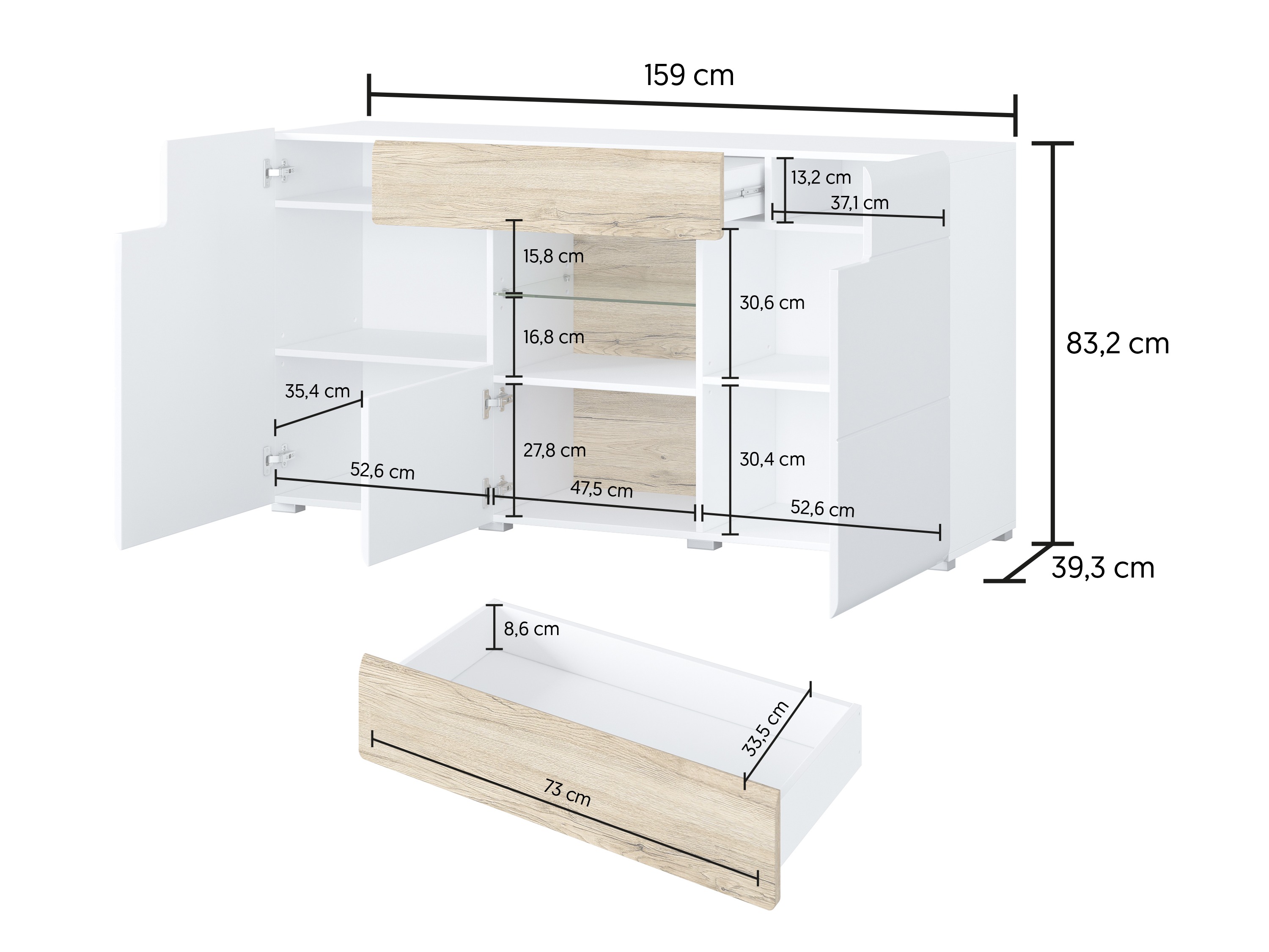 Cassettiera Torsone 108 (Bianco + Bianco lucido + Quercia sanremo)