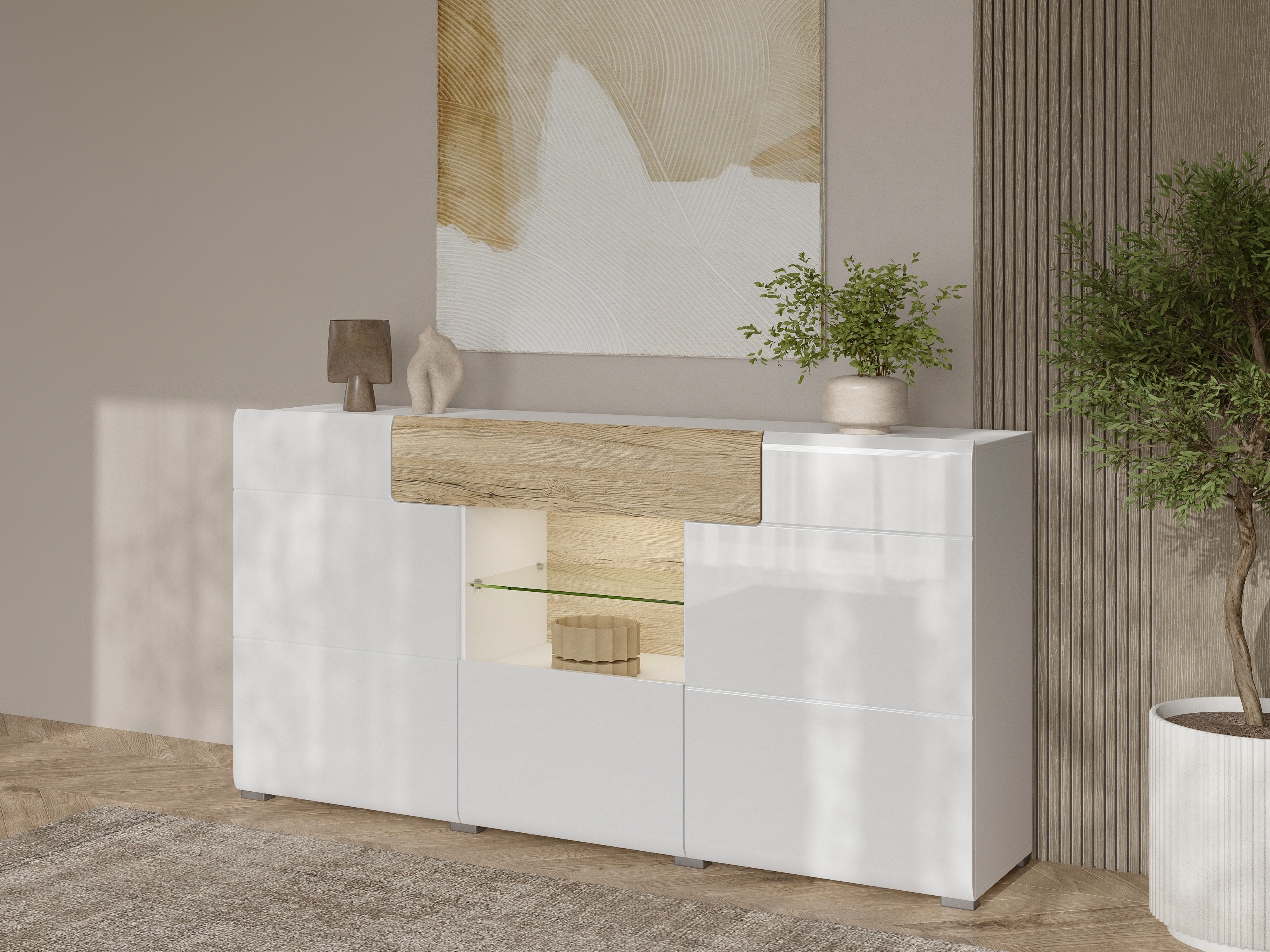 Cassettiera Torsone 108 (Bianco + Bianco lucido + Quercia sanremo)