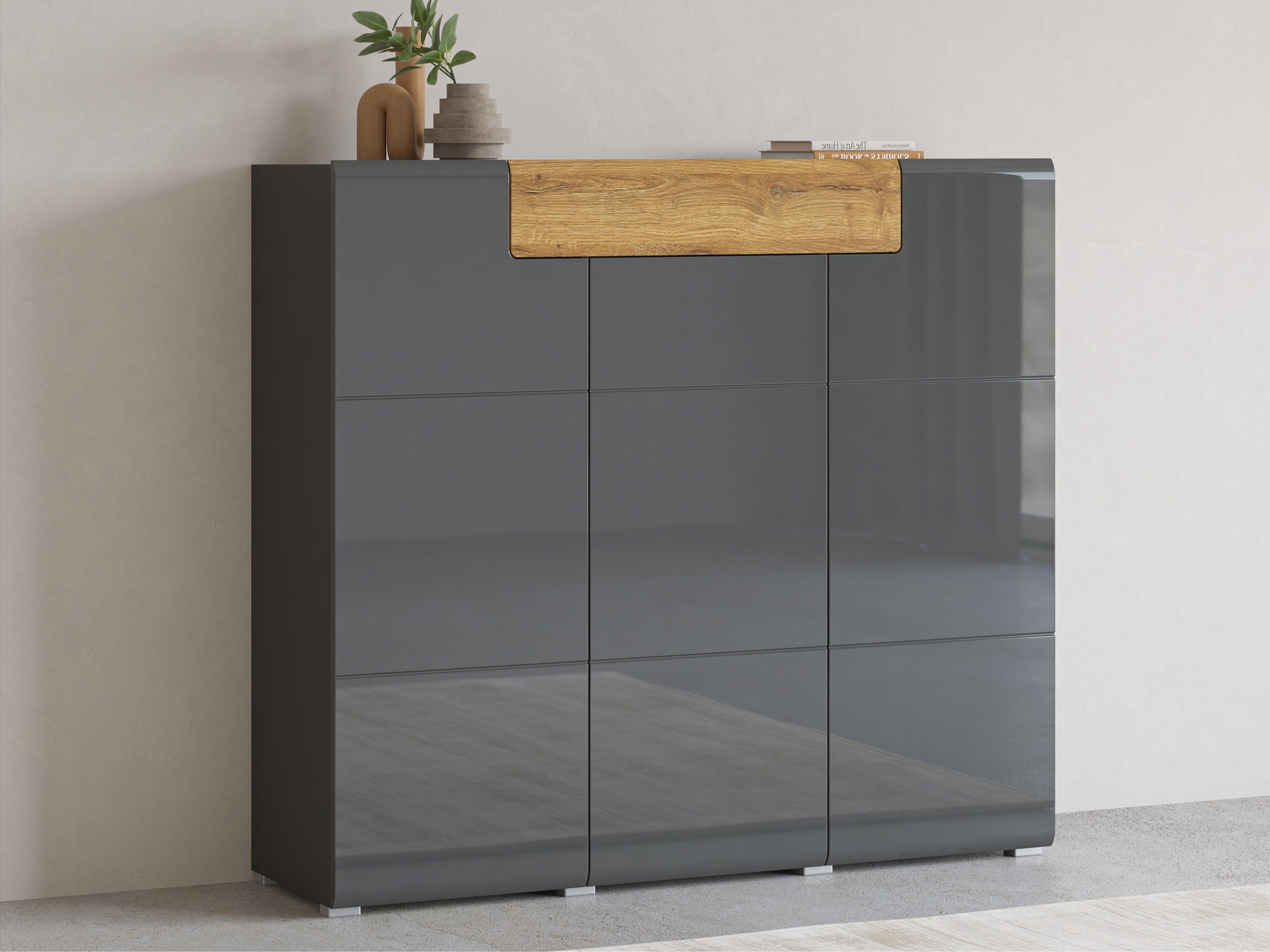 Cassettiera Torsone 112 (Antracite + Gloss antracite + Nipote di quercia)