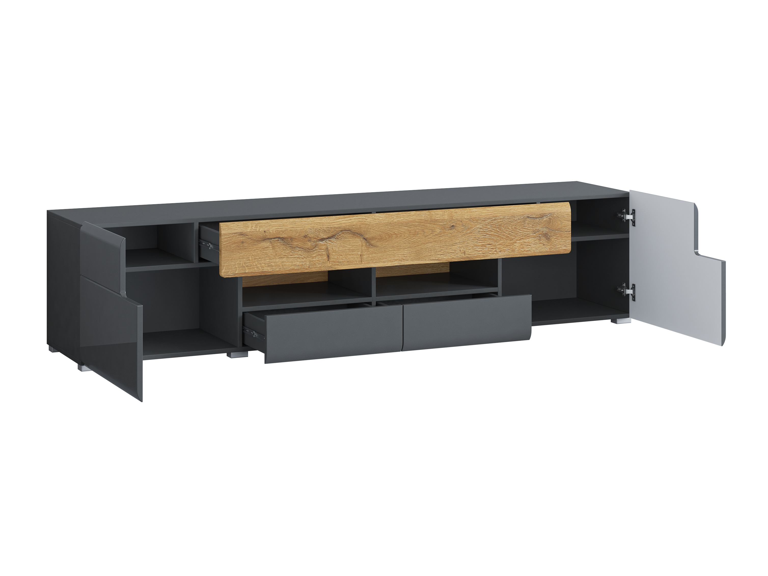 Mobile porta TV Torsone 113 (Antracite + Gloss antracite + Nipote di quercia)
