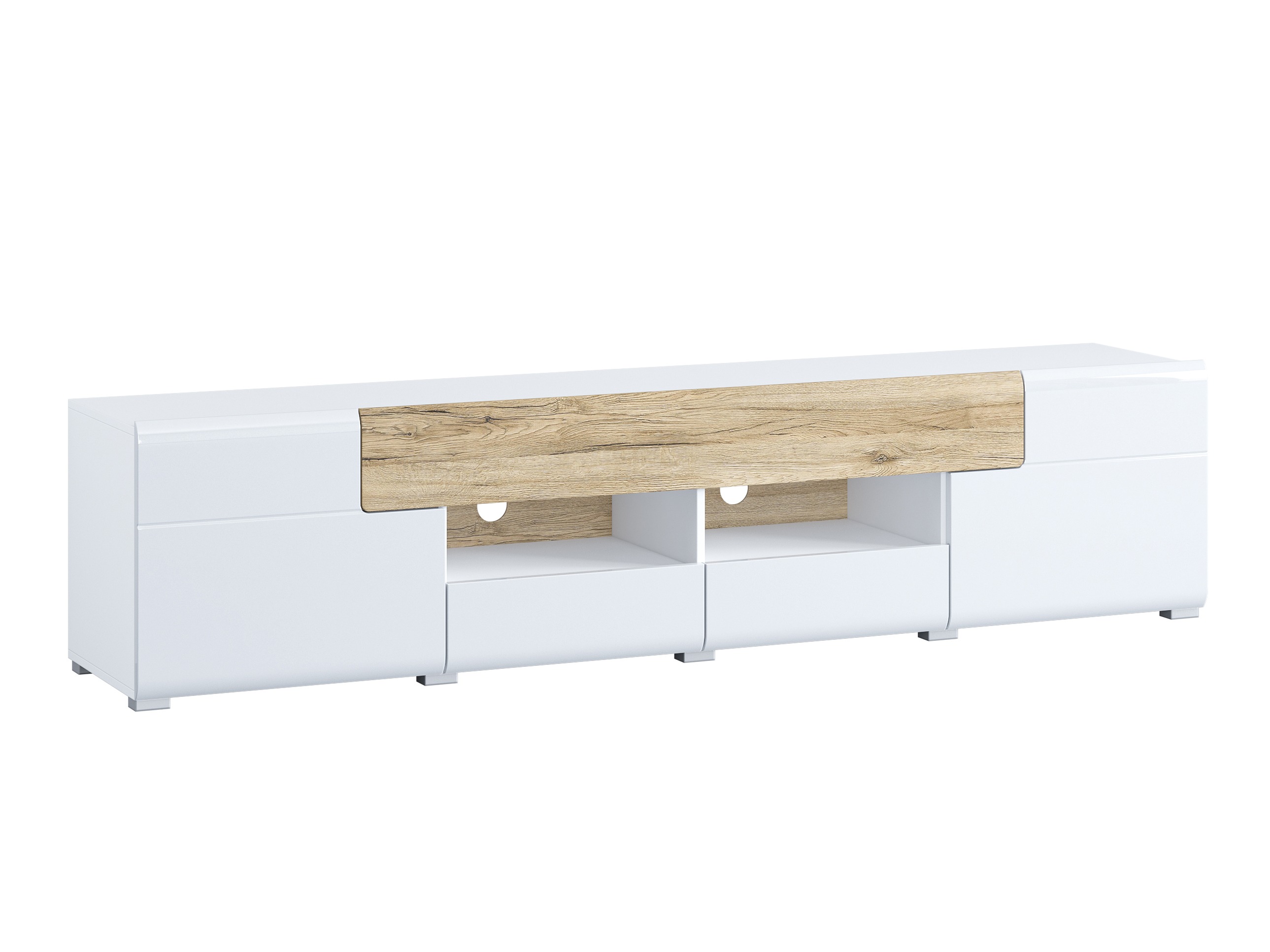 Mobile porta TV Torsone 113 (Bianco + Bianco lucido + Quercia sanremo)