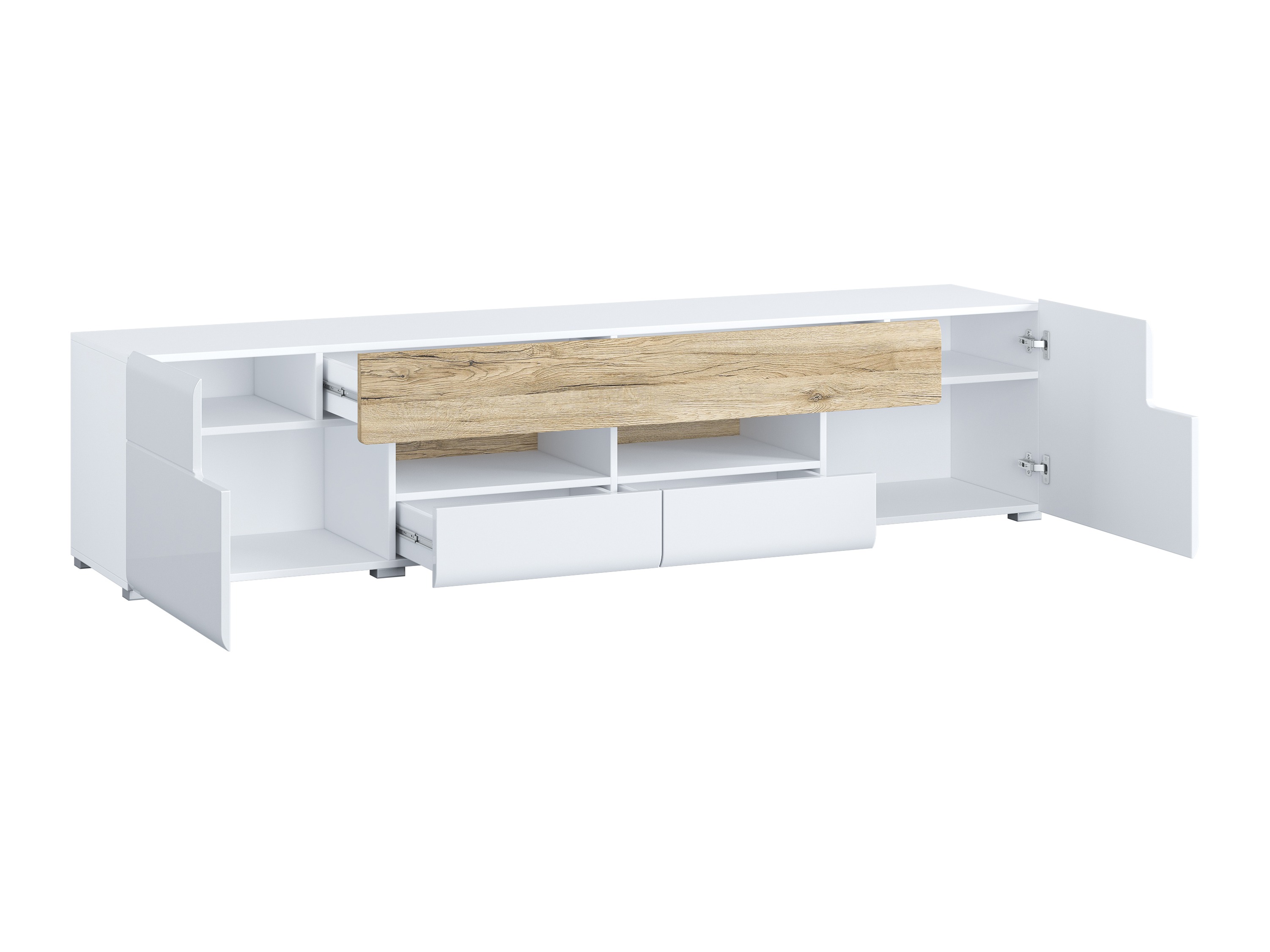 Mobile porta TV Torsone 113 (Bianco + Bianco lucido + Quercia sanremo)