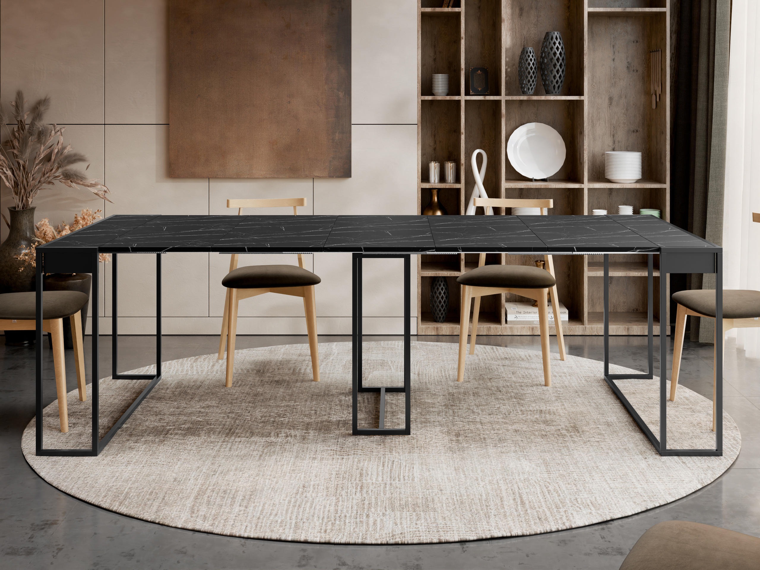 Tavolo pieghevole Oswego 180 (Nero + Marmo nero)