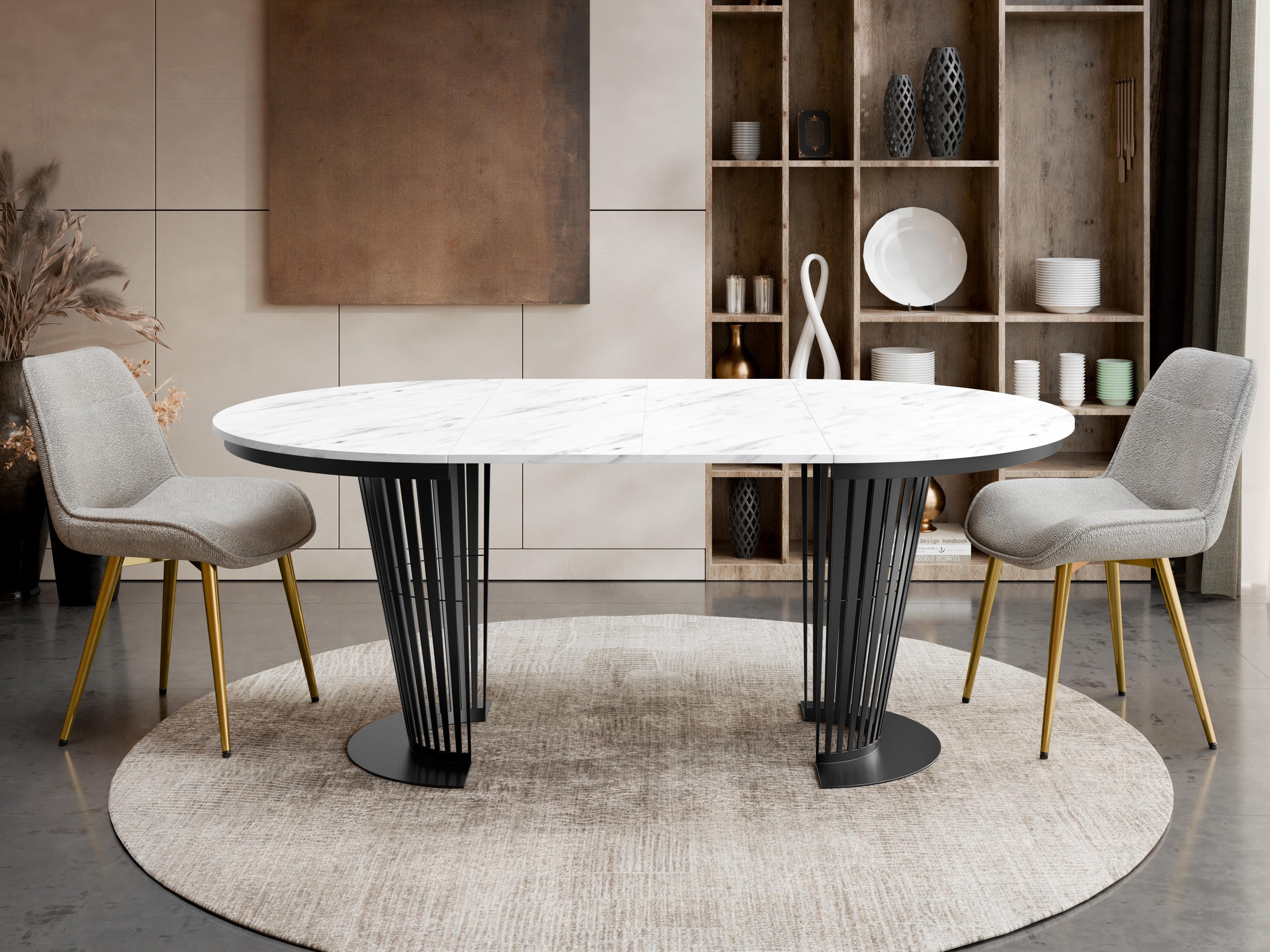 Tavolo Oswego 181 (Nero + Marmo bianco)
