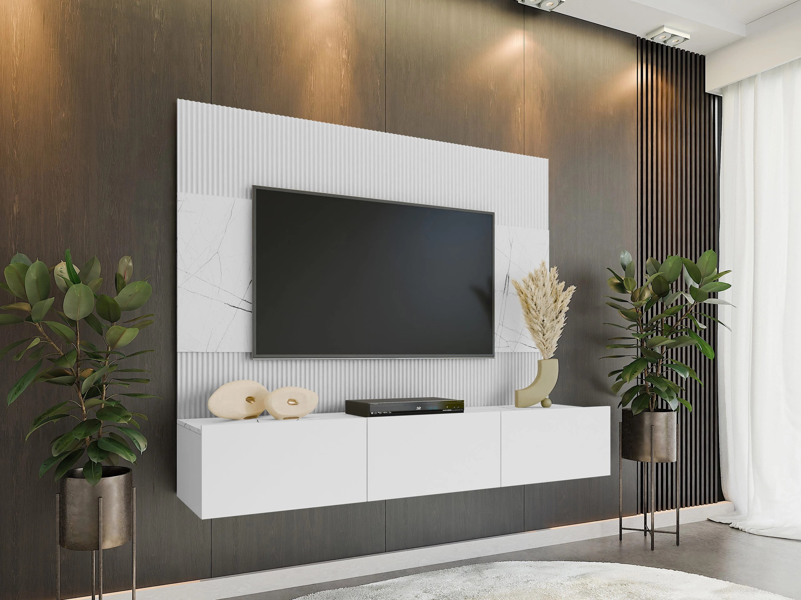 Parete attrezzata Comfivo Salix (Bianco + Marmo bianco)
