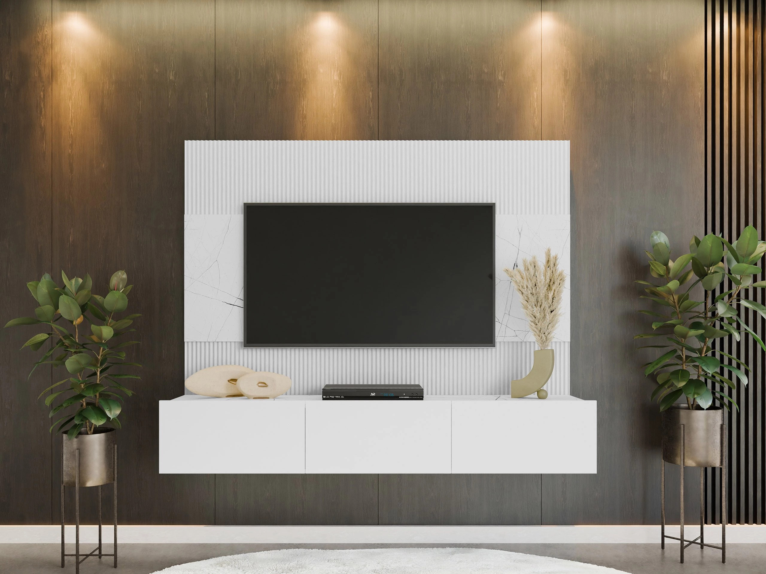 Parete attrezzata Comfivo Salix (Bianco + Marmo bianco)