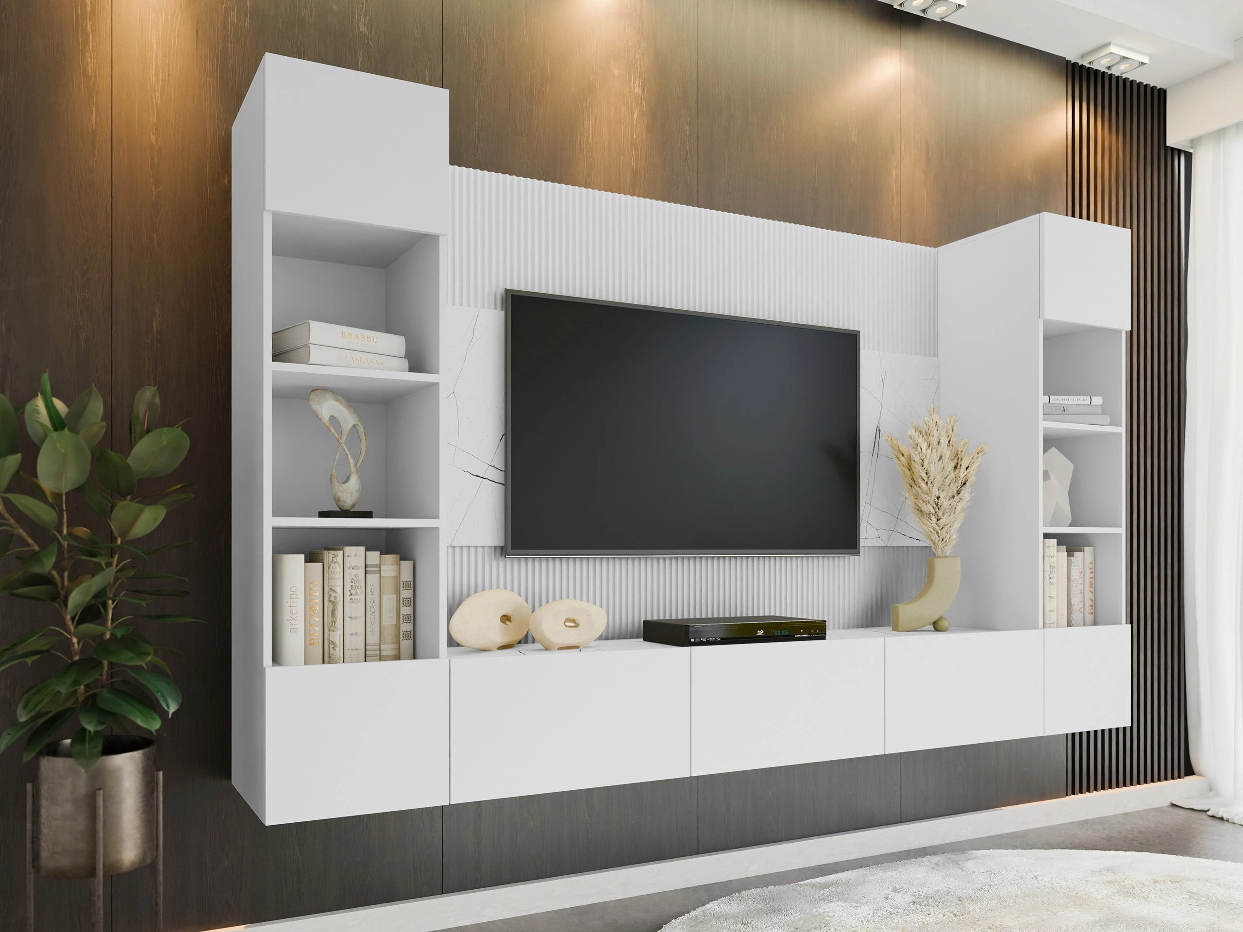 Parete attrezzata Comfivo Salix I (Bianco + Marmo bianco)