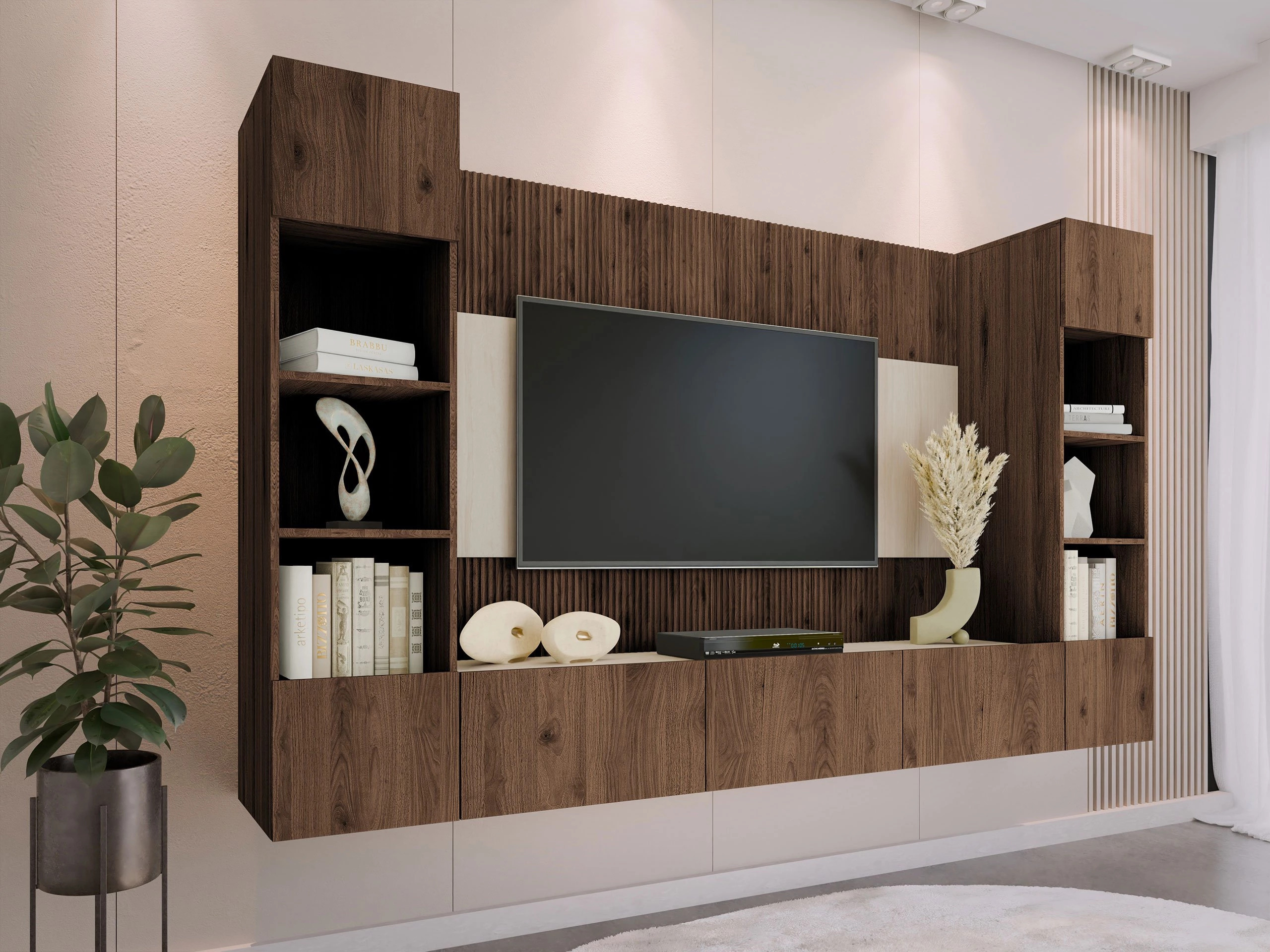 Parete attrezzata Comfivo Salix I (Noce + Chiara Travertine)