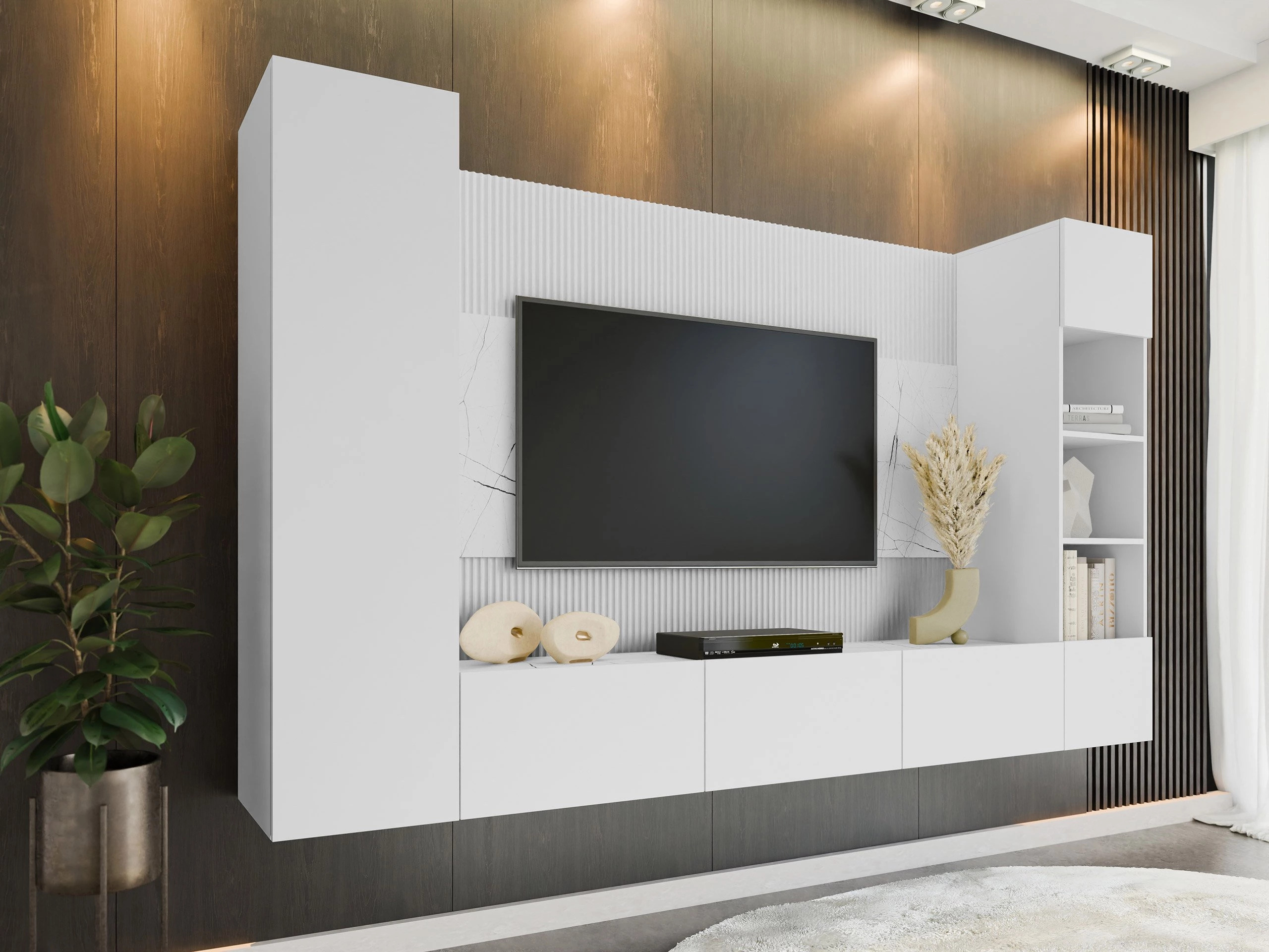 Parete attrezzata Comfivo Salix IV (Bianco + Marmo bianco)