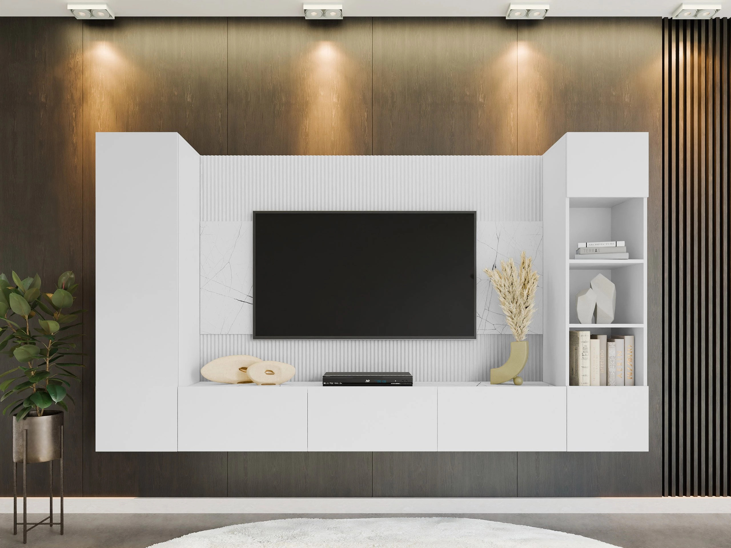Parete attrezzata Comfivo Salix IV (Bianco + Marmo bianco)