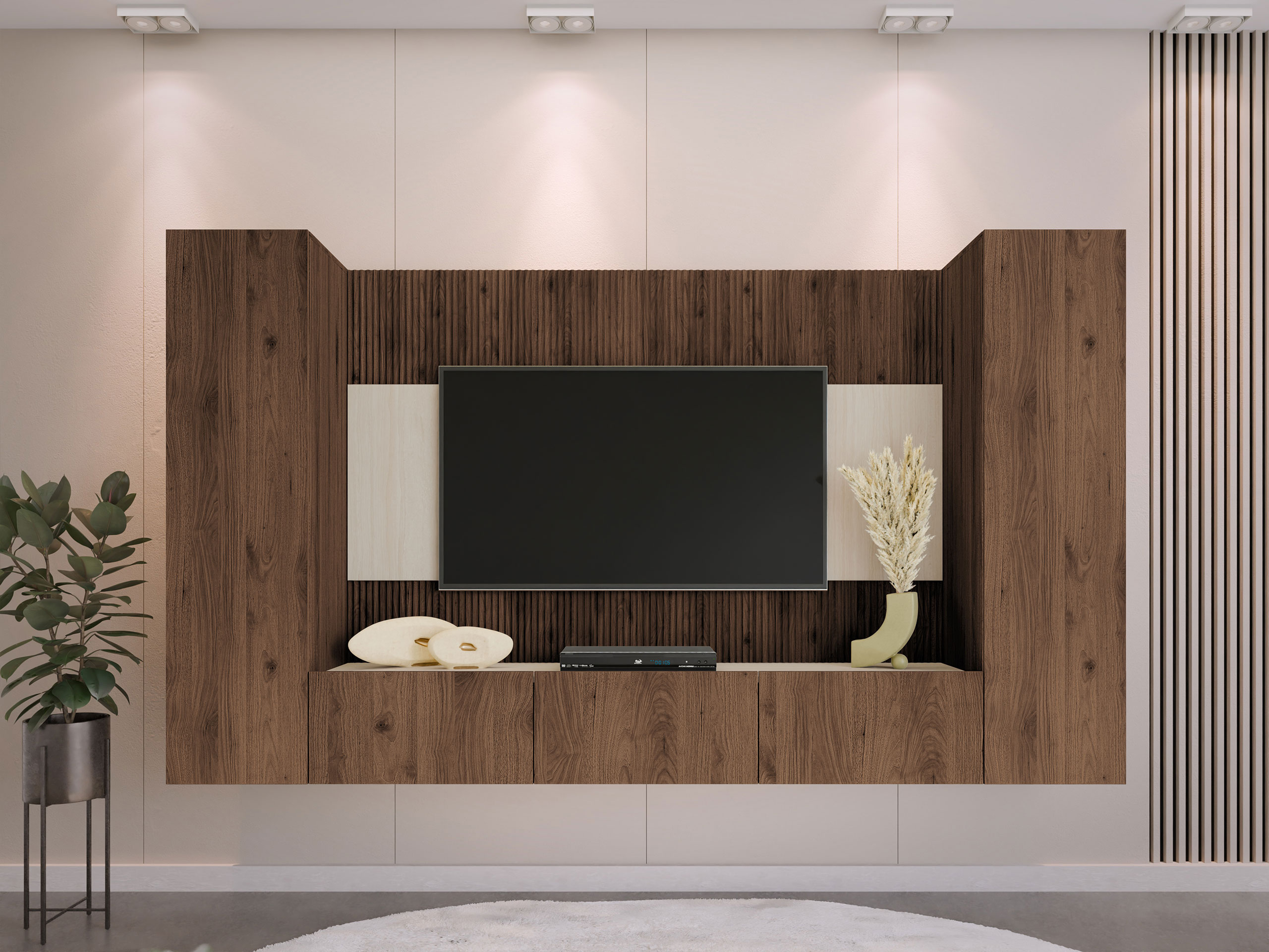 Parete attrezzata Comfivo Salix IV (Noce + Travertino chiaro)