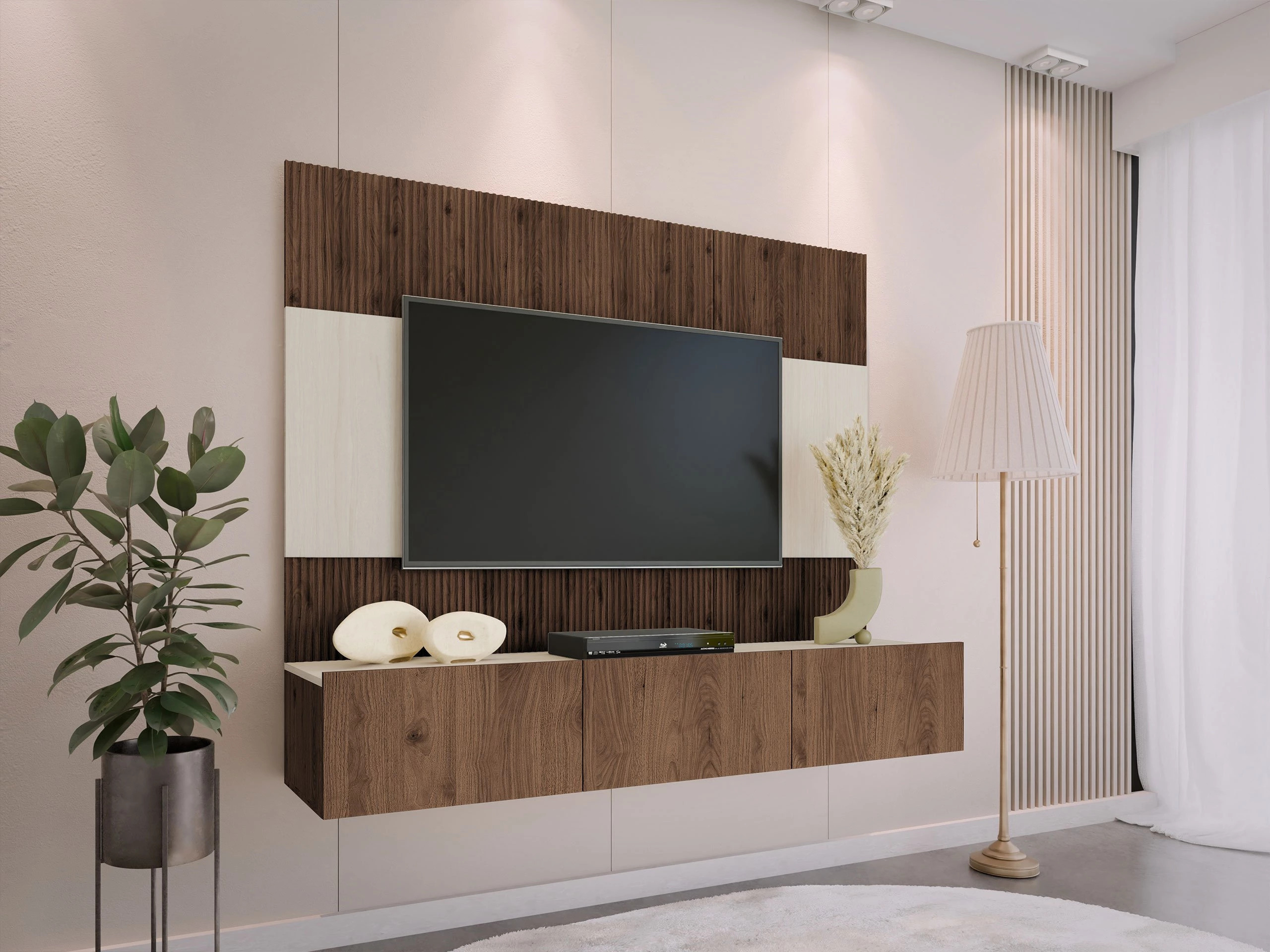 Parete attrezzata Comfivo Salix (Noce + Chiara Travertine)