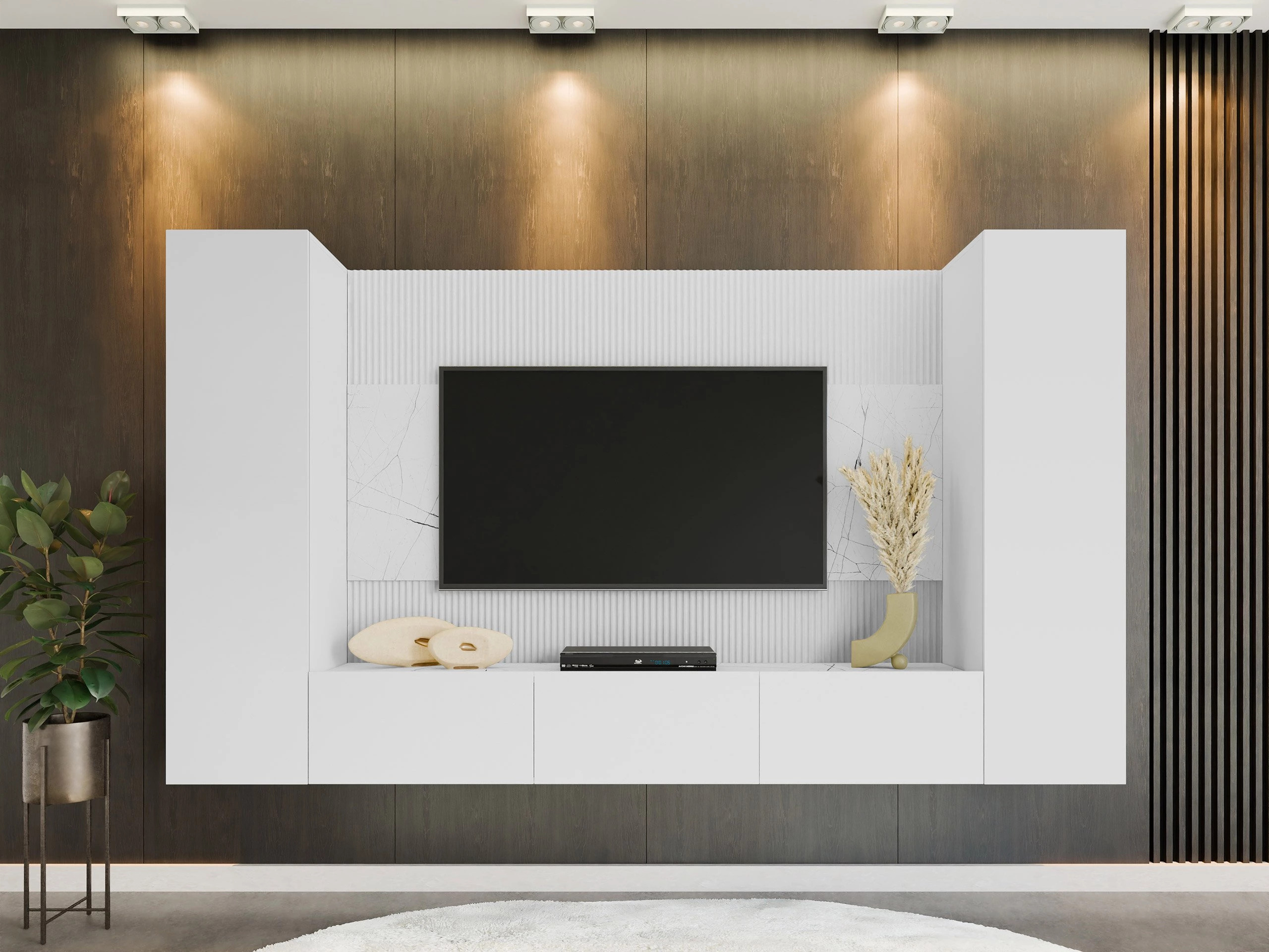 Parete attrezzata Comfivo Salix V (Bianco + Marmo bianco)