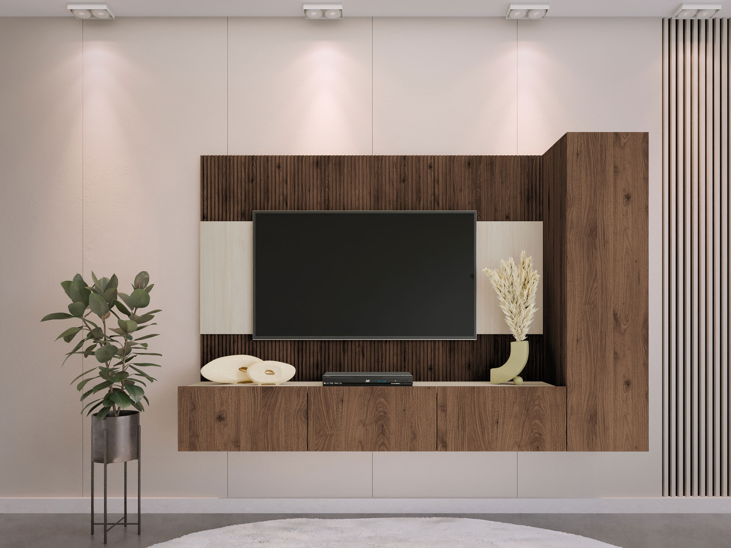 Parete attrezzata Comfivo Salix VI (Noce + Travertino chiaro)