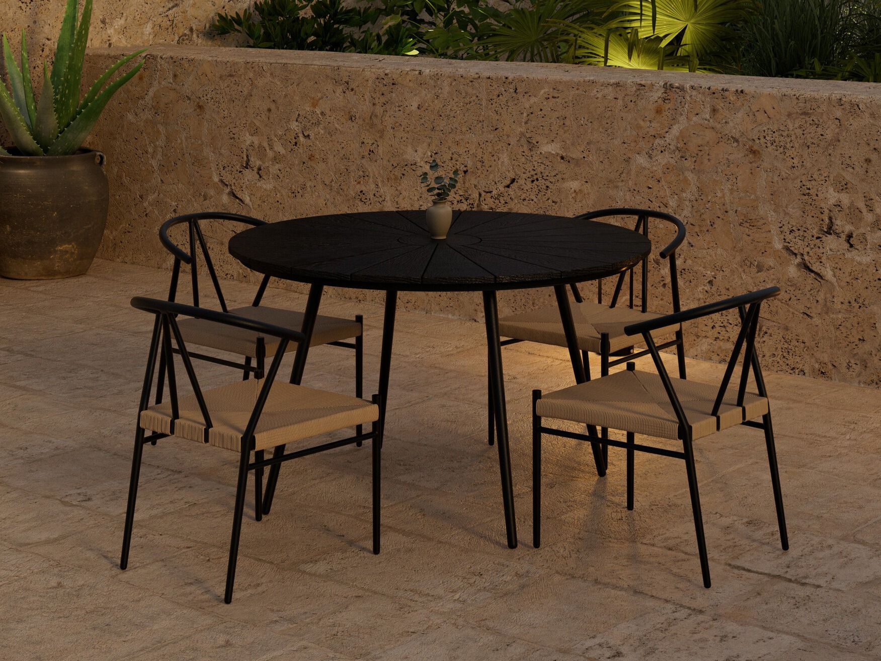 Tavolo e sedie set Dallas 5254 (Nero + beige)
