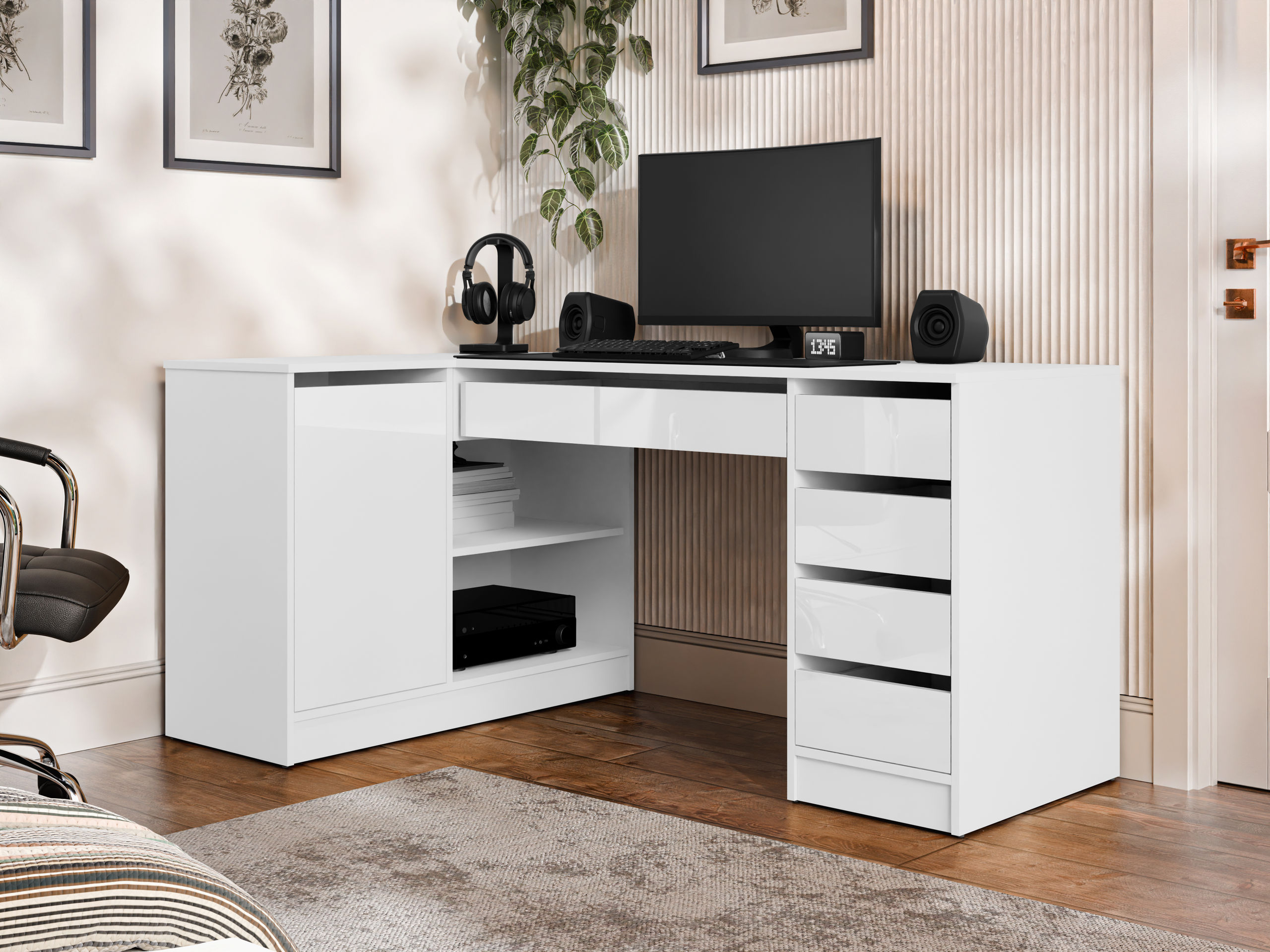 Scrivanie angolare Comfivo Terros III (Bianco lucido + Bianco)