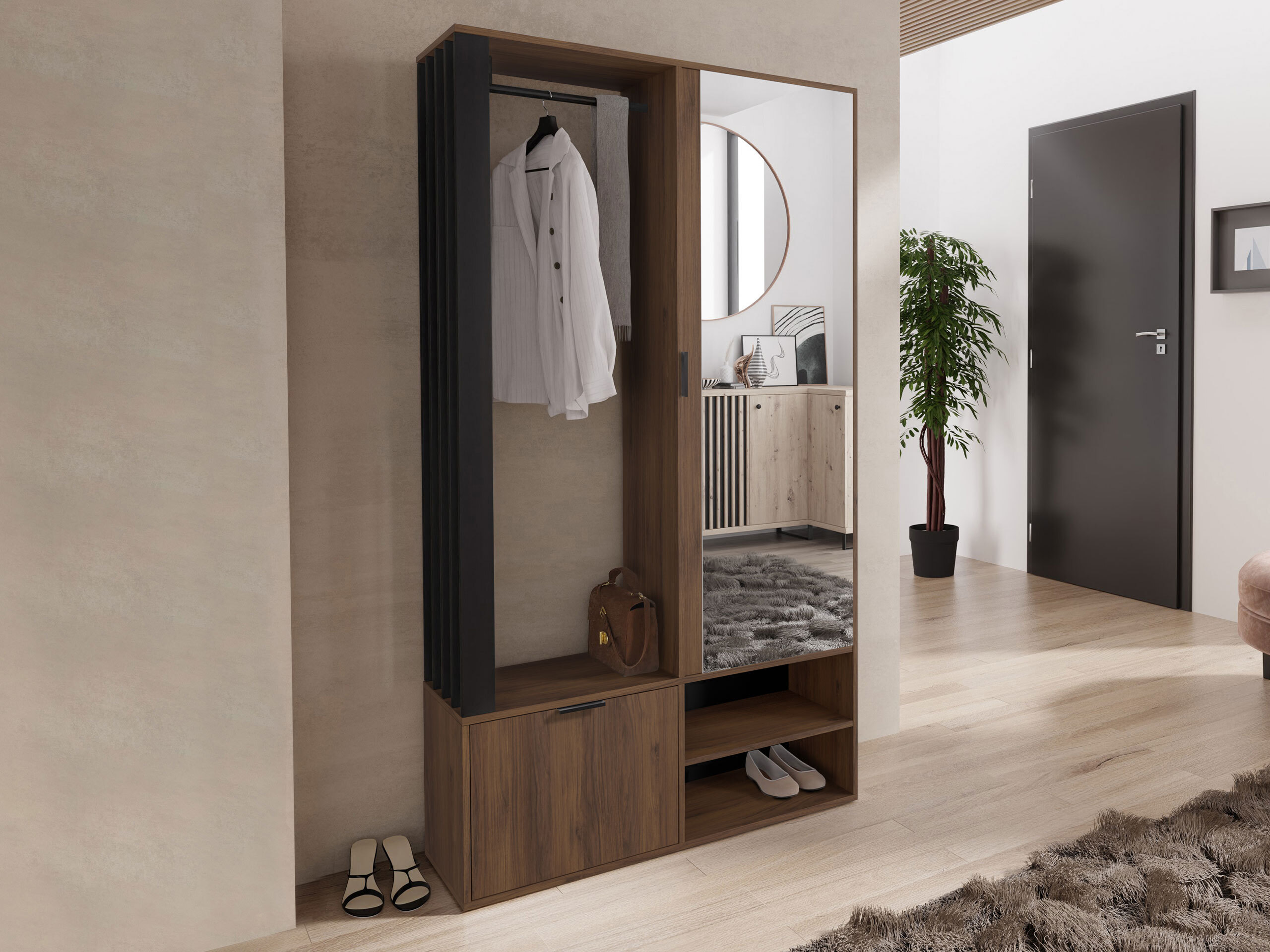 Set arredo da corridoio Vinea (Noce + Nero)