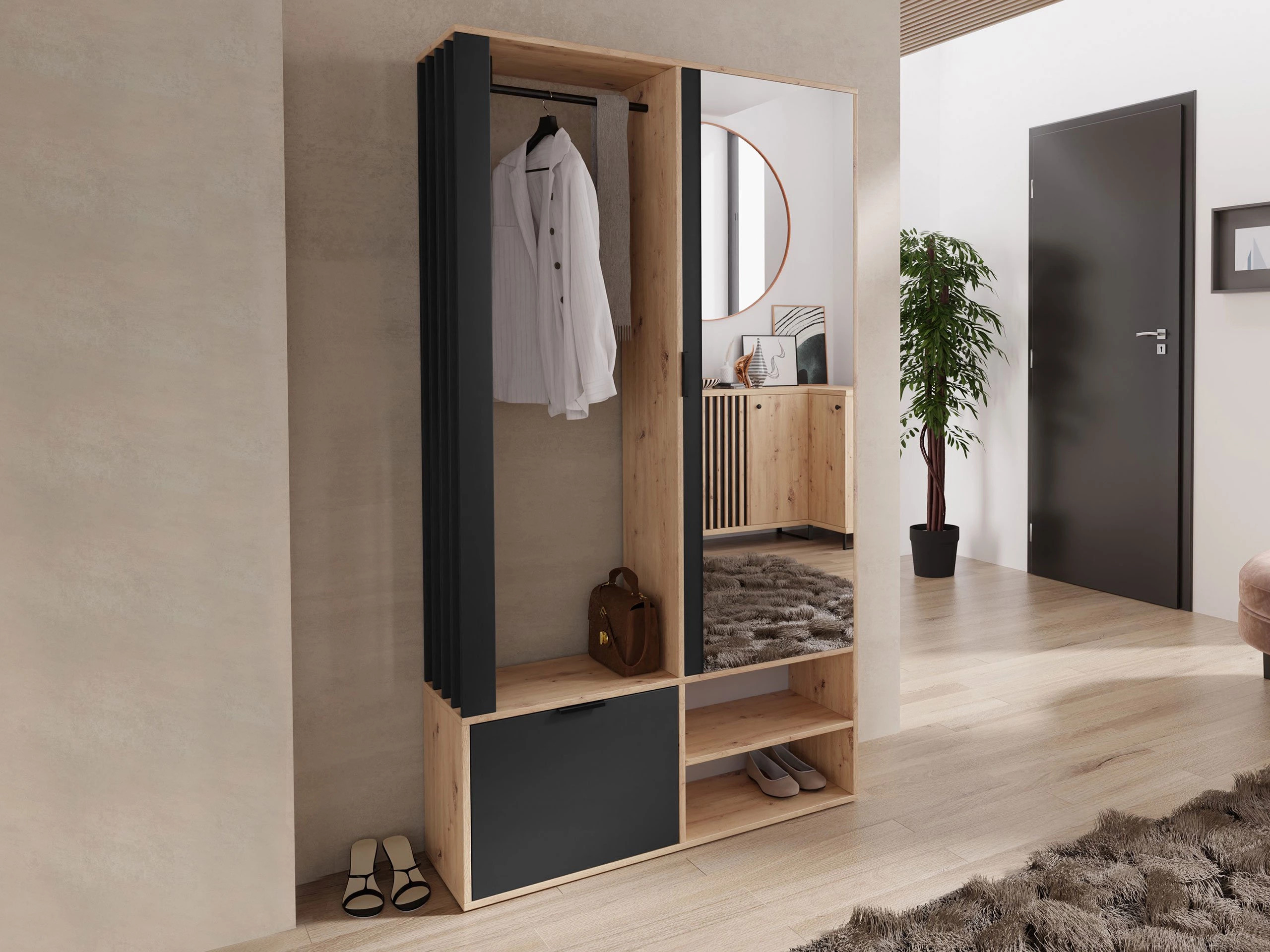 Set arredo da corridoio Vinea (Rovere Artisan + Nero)