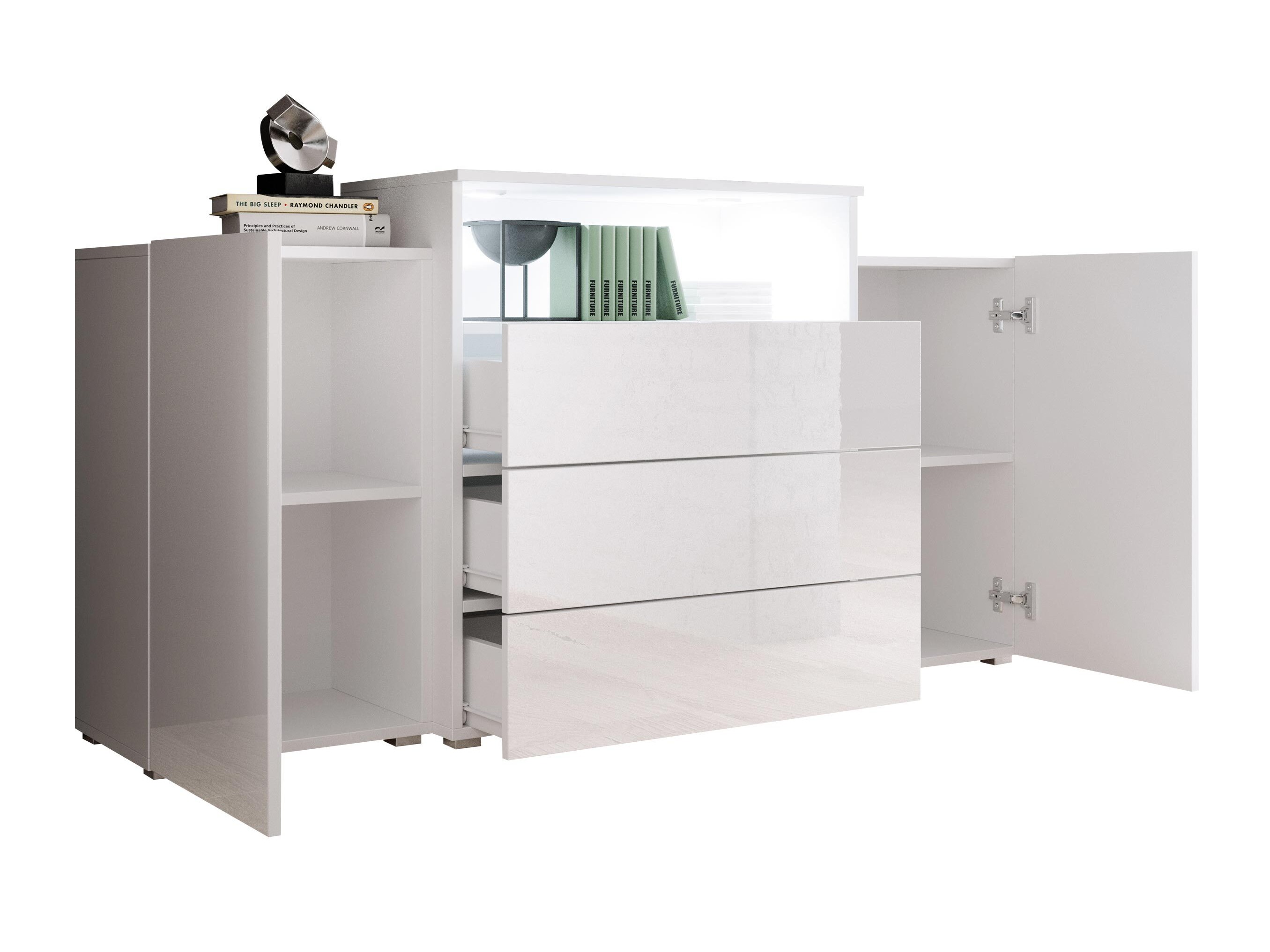 Cassettiera Sarasota 127 (Bianco + Bianco lucido + Quercia di Wotan)