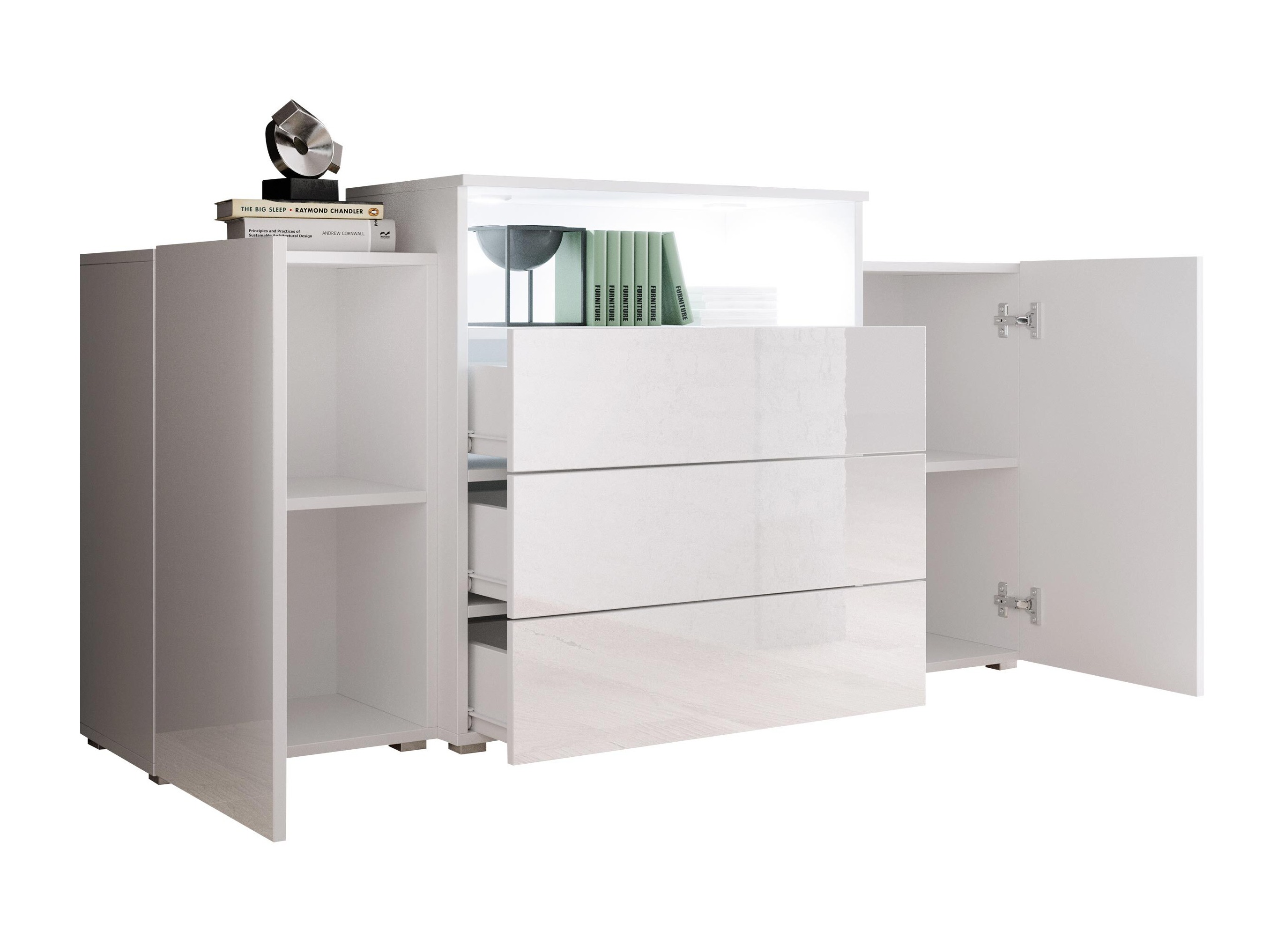 Cassettiera Sarasota 127 (Bianco + Bianco lucido + Quercia di Wotan)