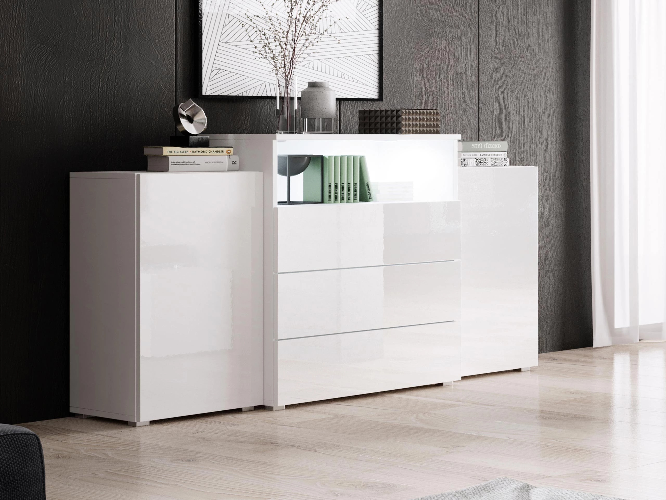 Cassettiera Sarasota 127 (Bianco + Bianco lucido)