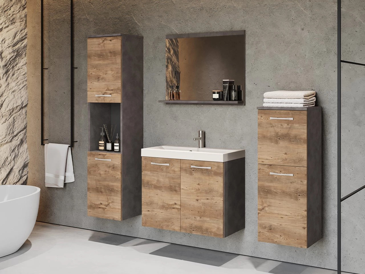 Set bagno Sarasota 108 (Matera grigio + Castagna)