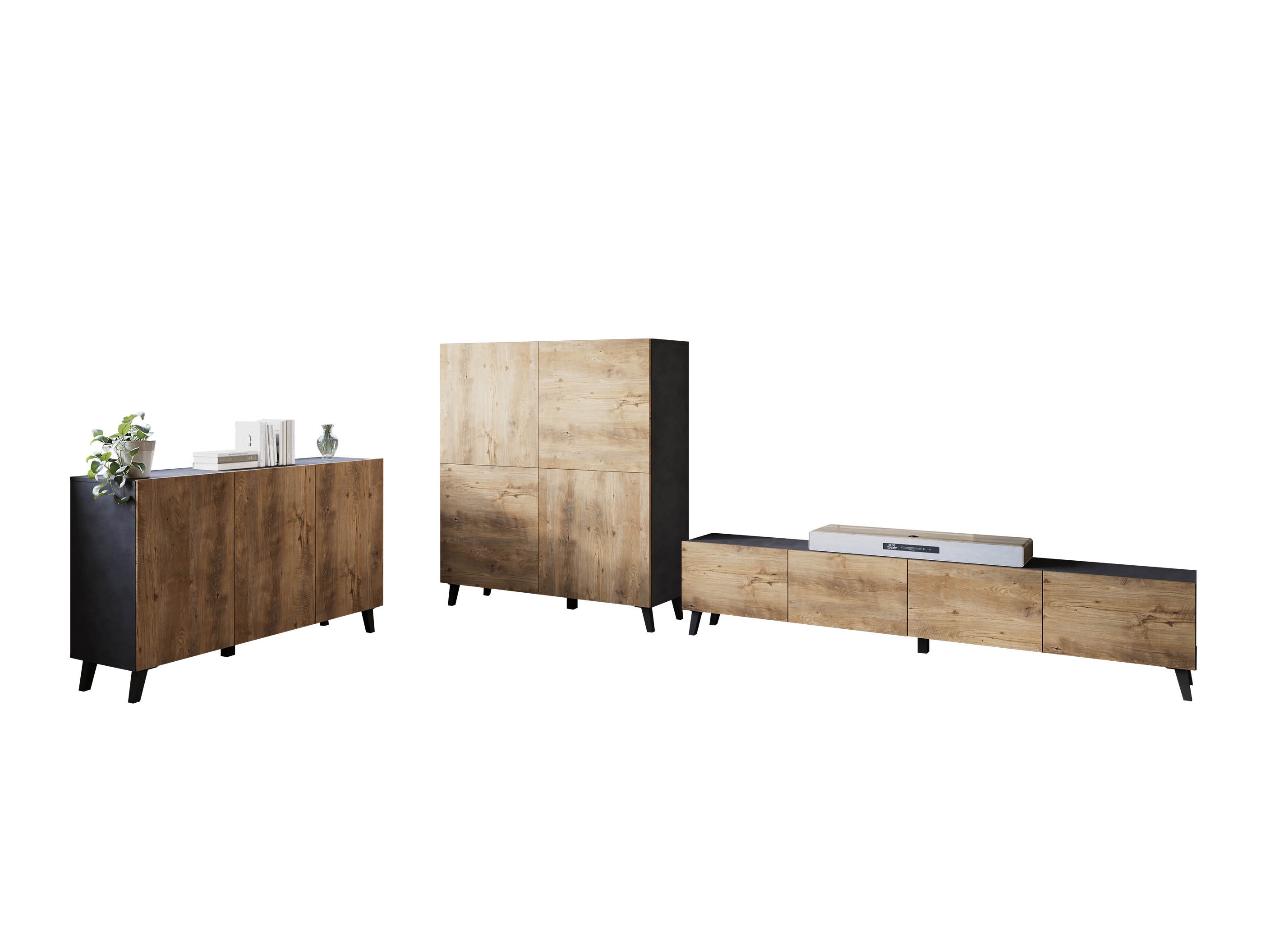 Parete attrezzata Levtive 105 (Matera grigio + Castagna)