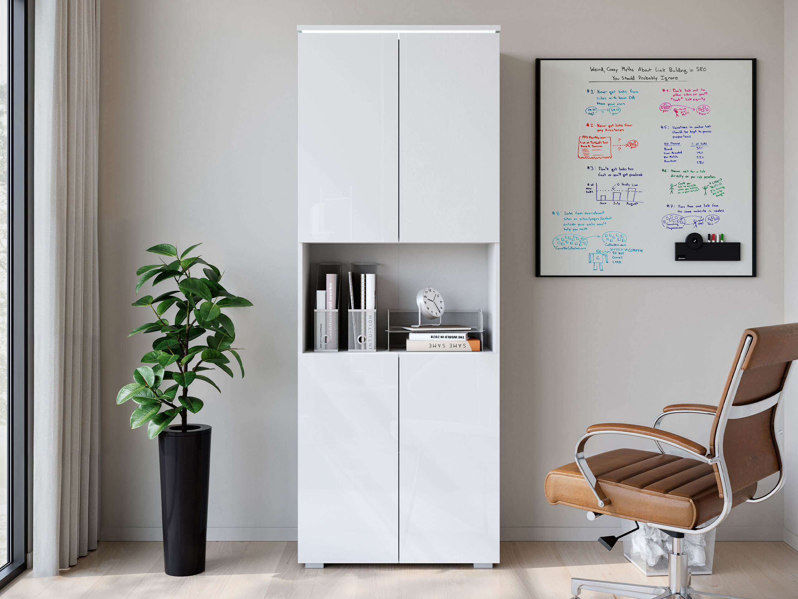 Scaffale Mirfivo 106 (Bianco + Bianco lucido)