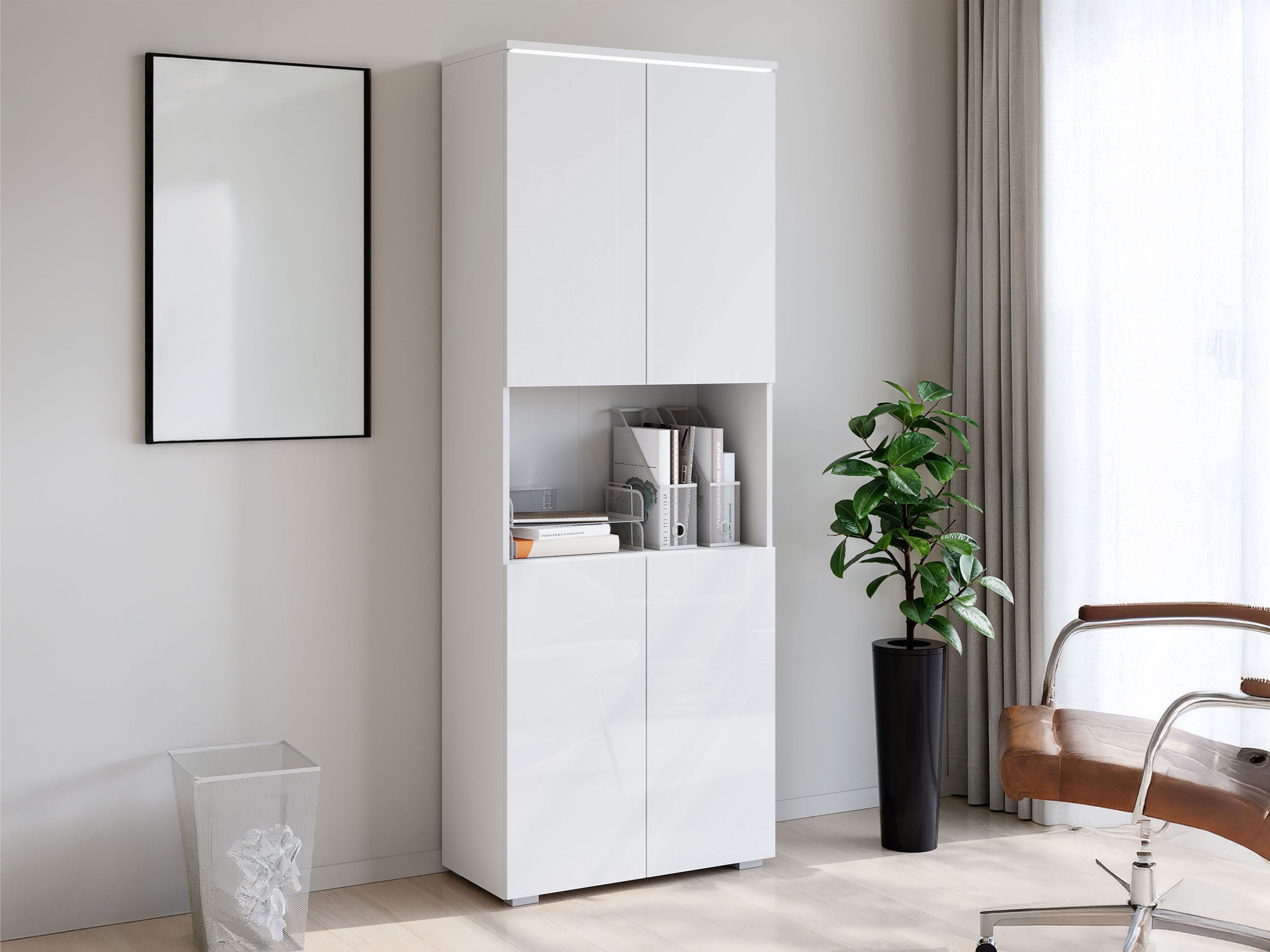 Scaffale Mirfivo 106 (Bianco + Bianco lucido)