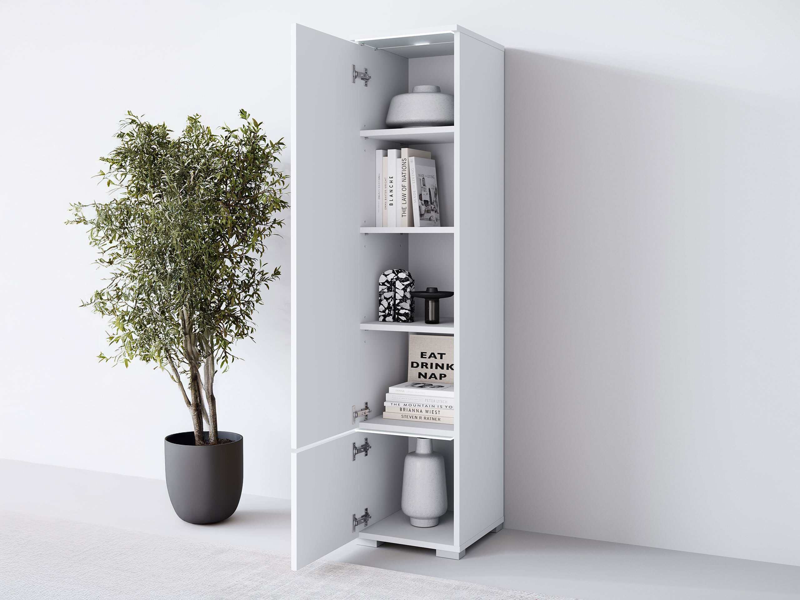 Scaffale Mirfivo 108 (Bianco + Bianco lucido)