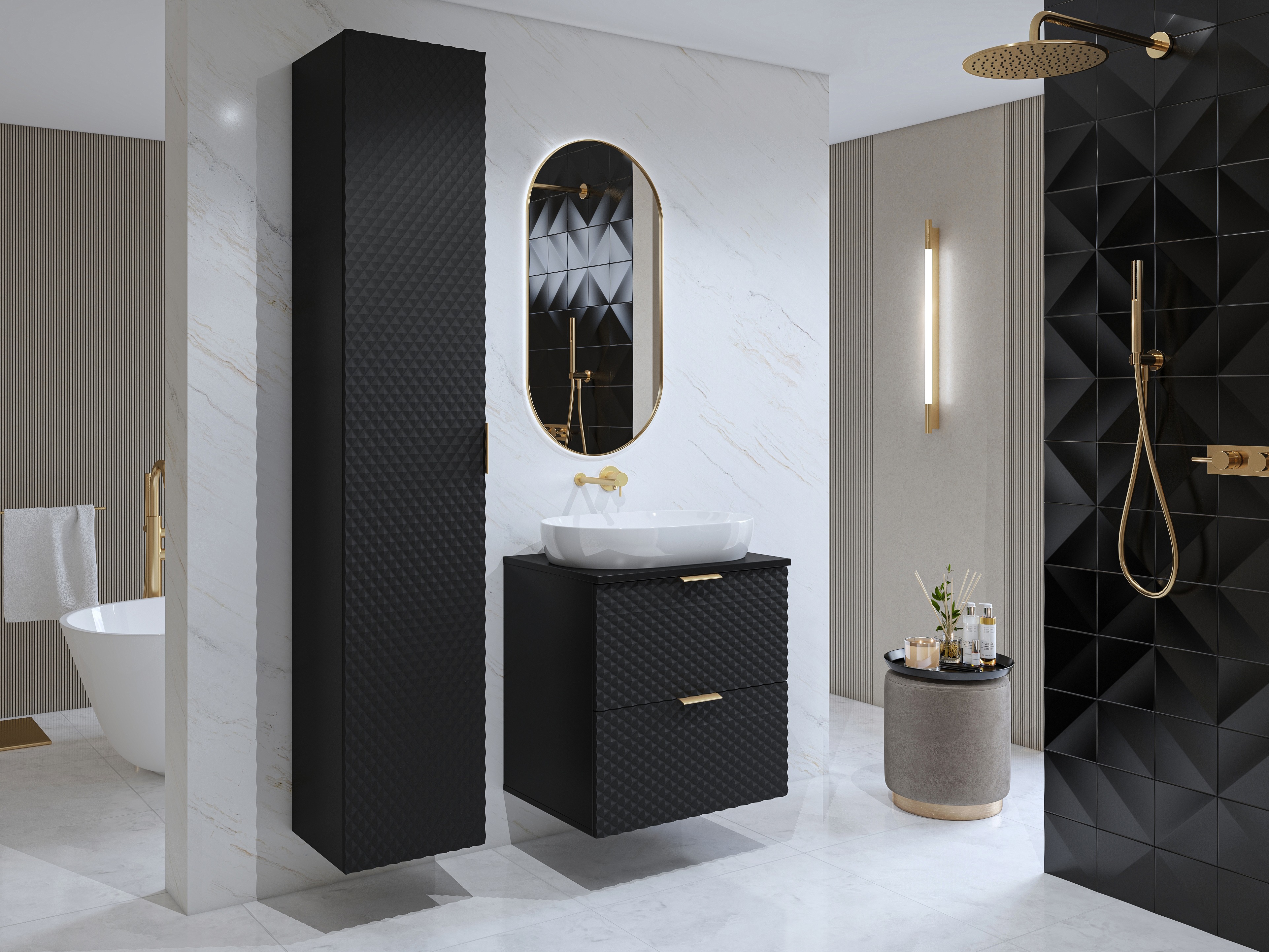 Comodino da bagno per lavandino Liretu 106 (Nero)