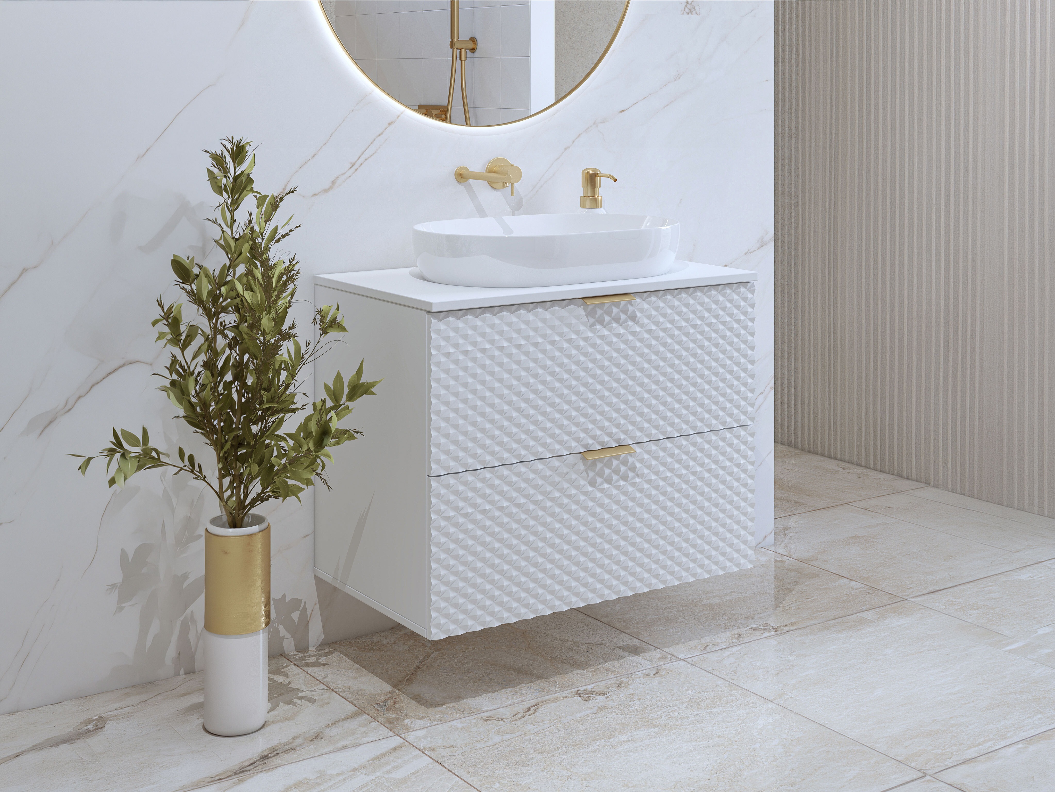 Comodino da bagno per lavandino Liretu 107 (Bianco)