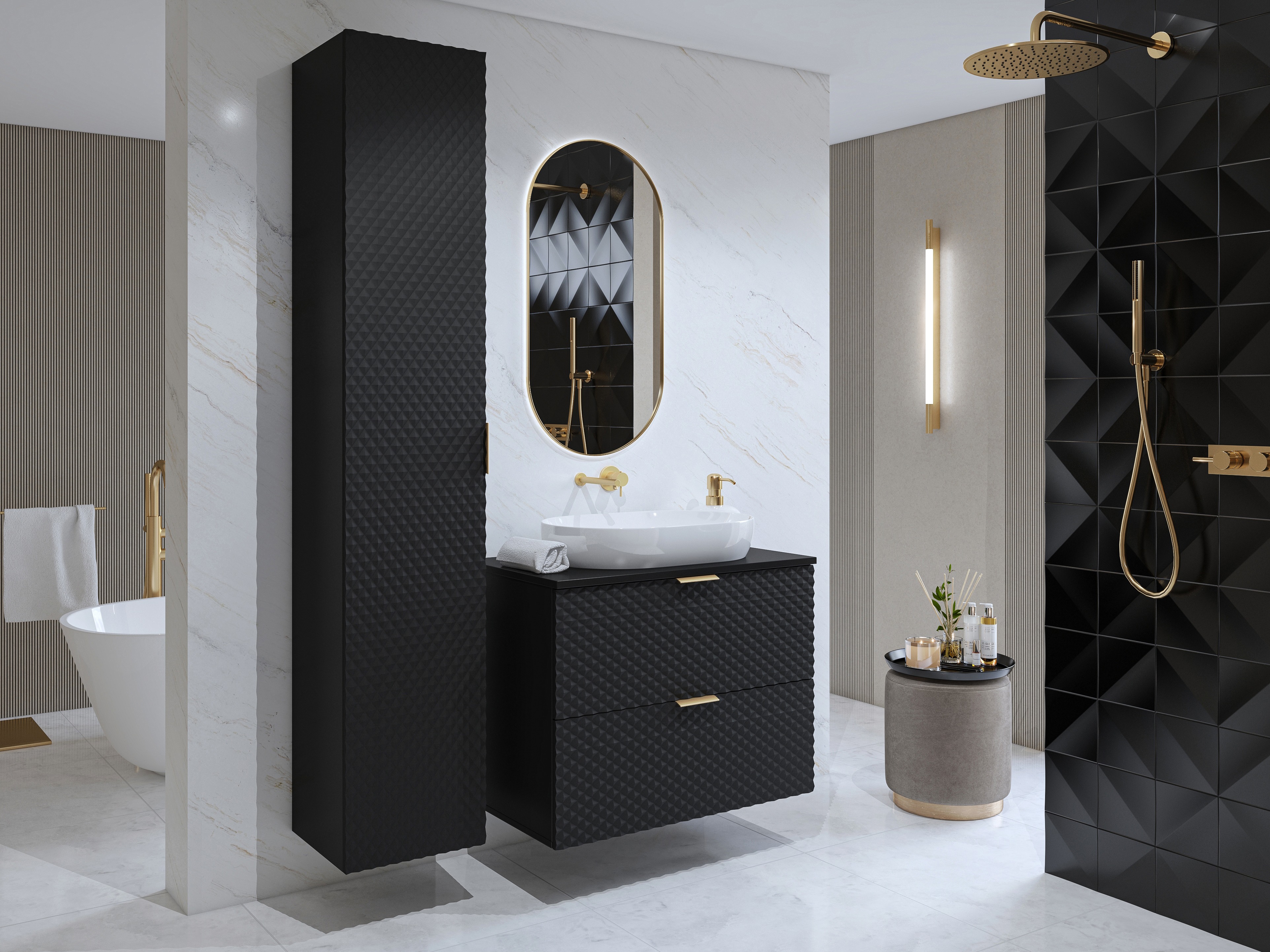 Comodino da bagno per lavandino Liretu 107 (Nero)